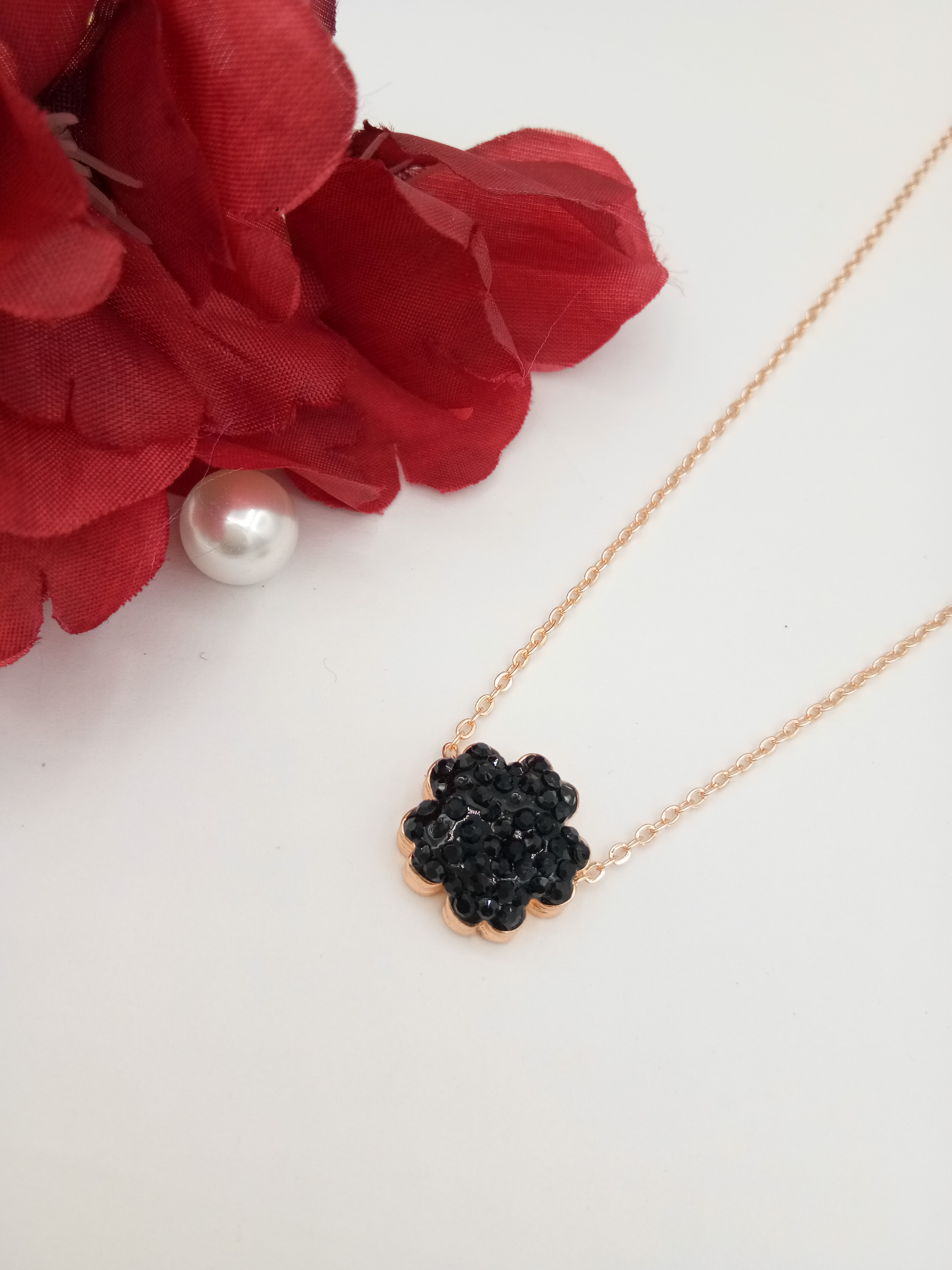 ROSE BLACK MEENA + BLACK STONE CHAIN PENDENT - 16169