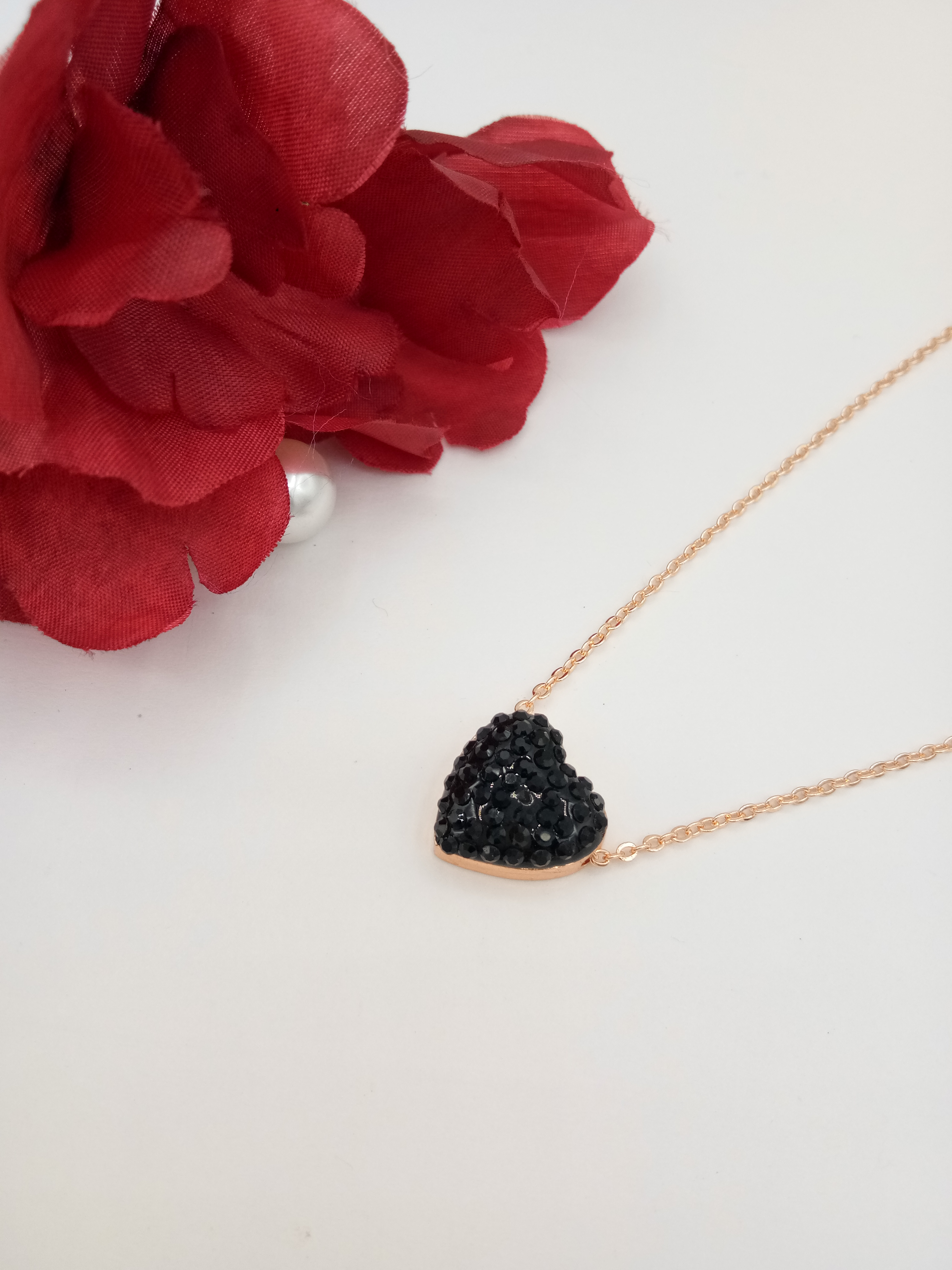 ROSE BLACK MEENA + BLACK STONE CHAIN PENDENT - 16170