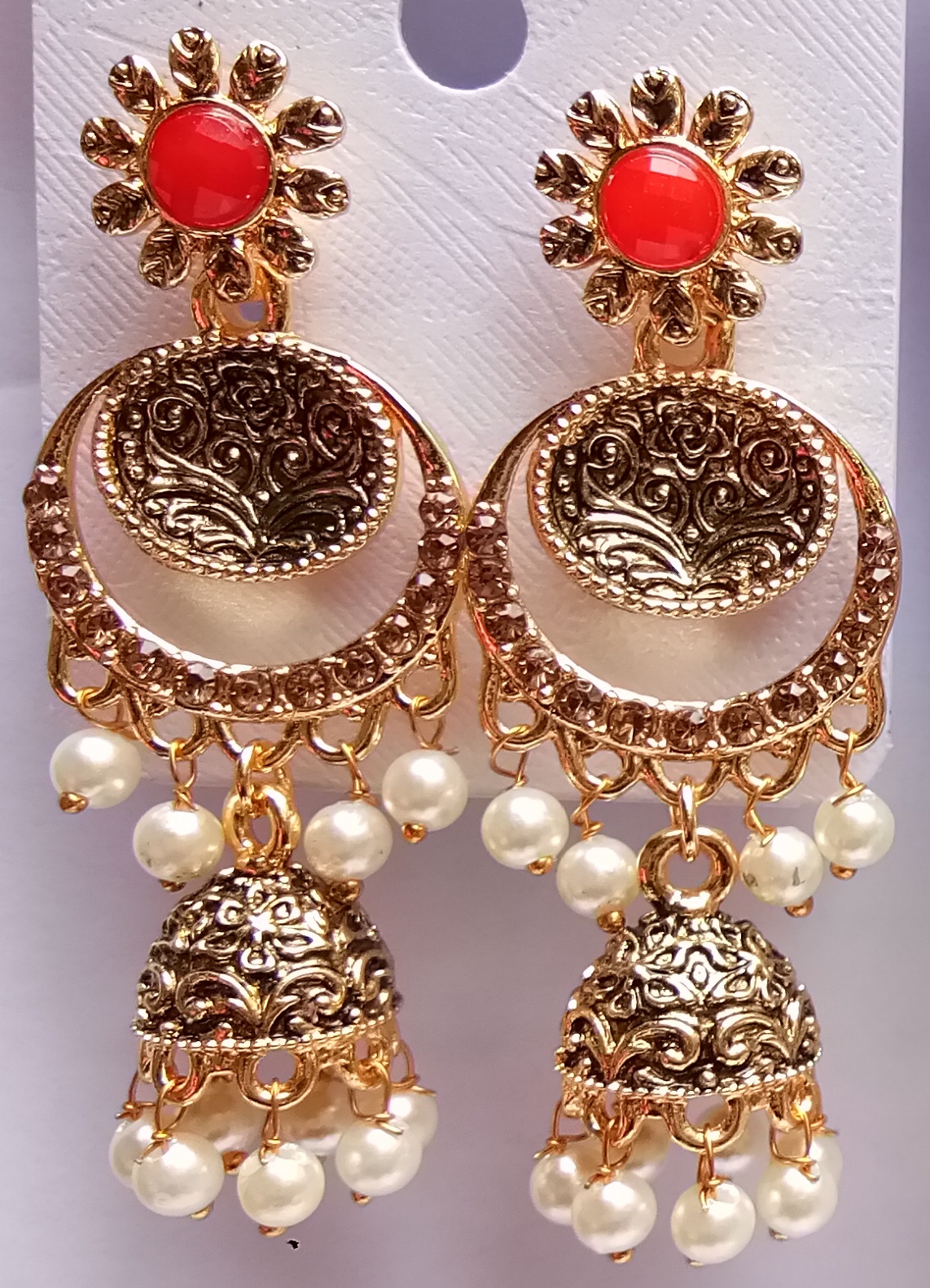 LG/RD ASVI ANT MN EARRINGS+JHUMKI 521857