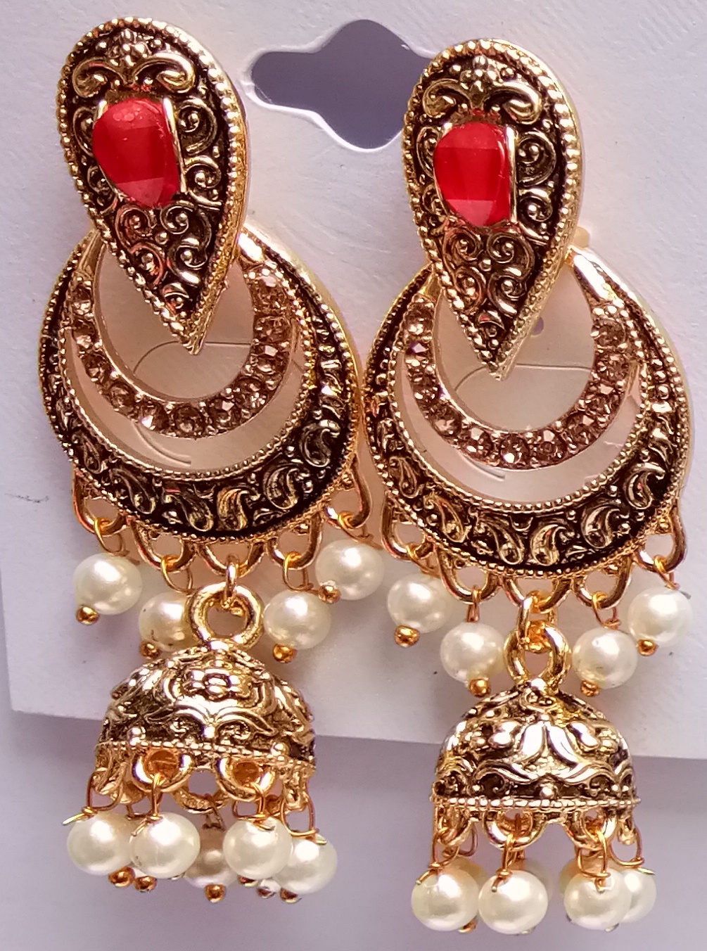 LG/RD ASVI ANT MN EARRINGS+JHUMKI 521859