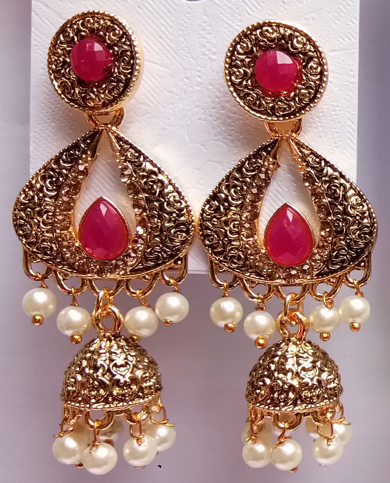 LG/RD ASVI ANT MN EARRINGS+JHUMKI 521861