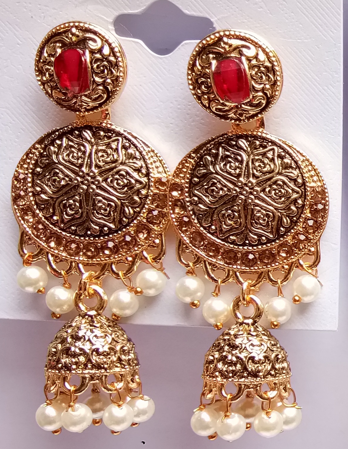 LG/RD ASVI ANT MN EARRINGS+JHUMKI 521864