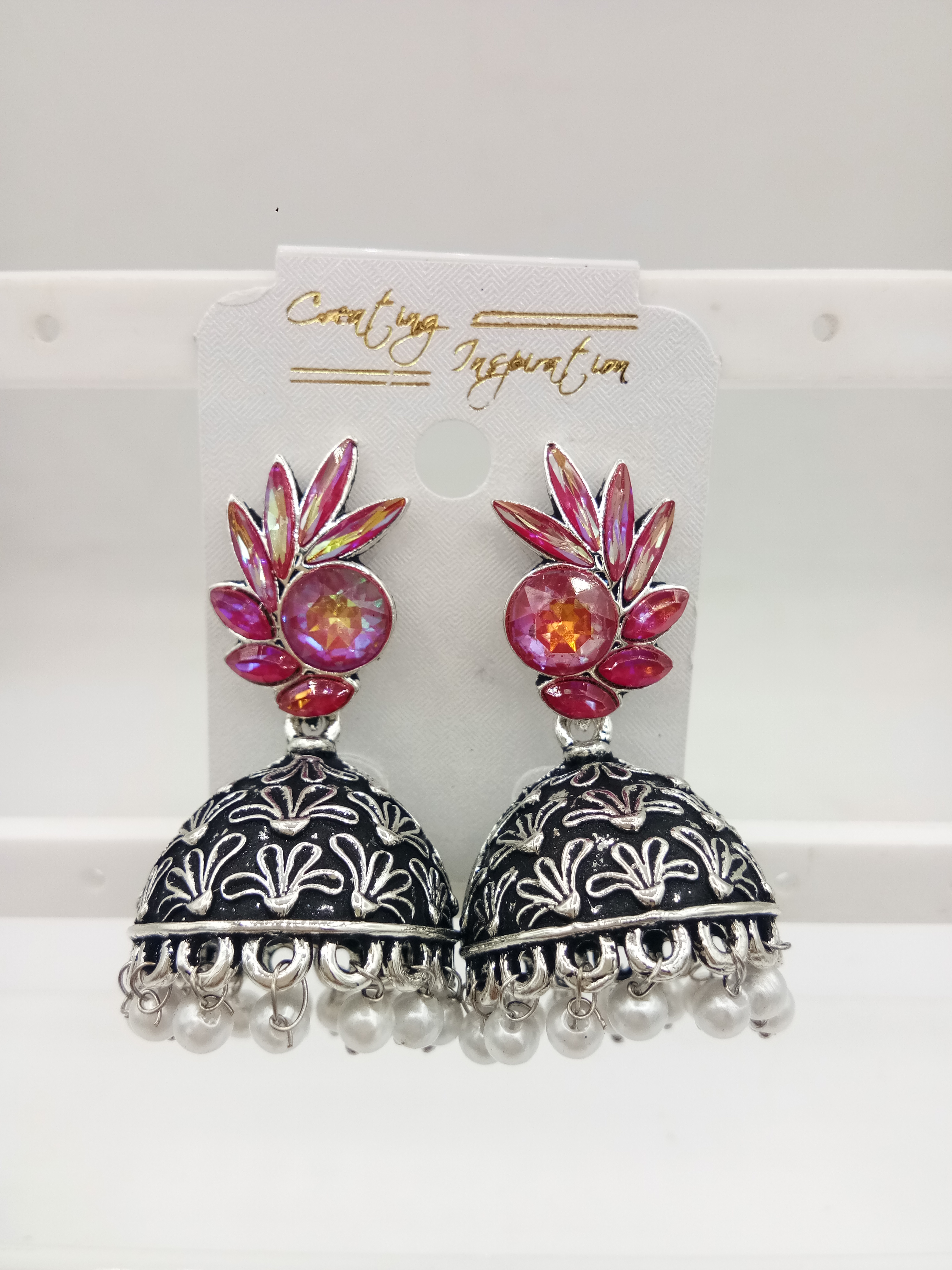 JERMAN SILVER CLR ASSST ANTIQUE JHUMKI - 524225