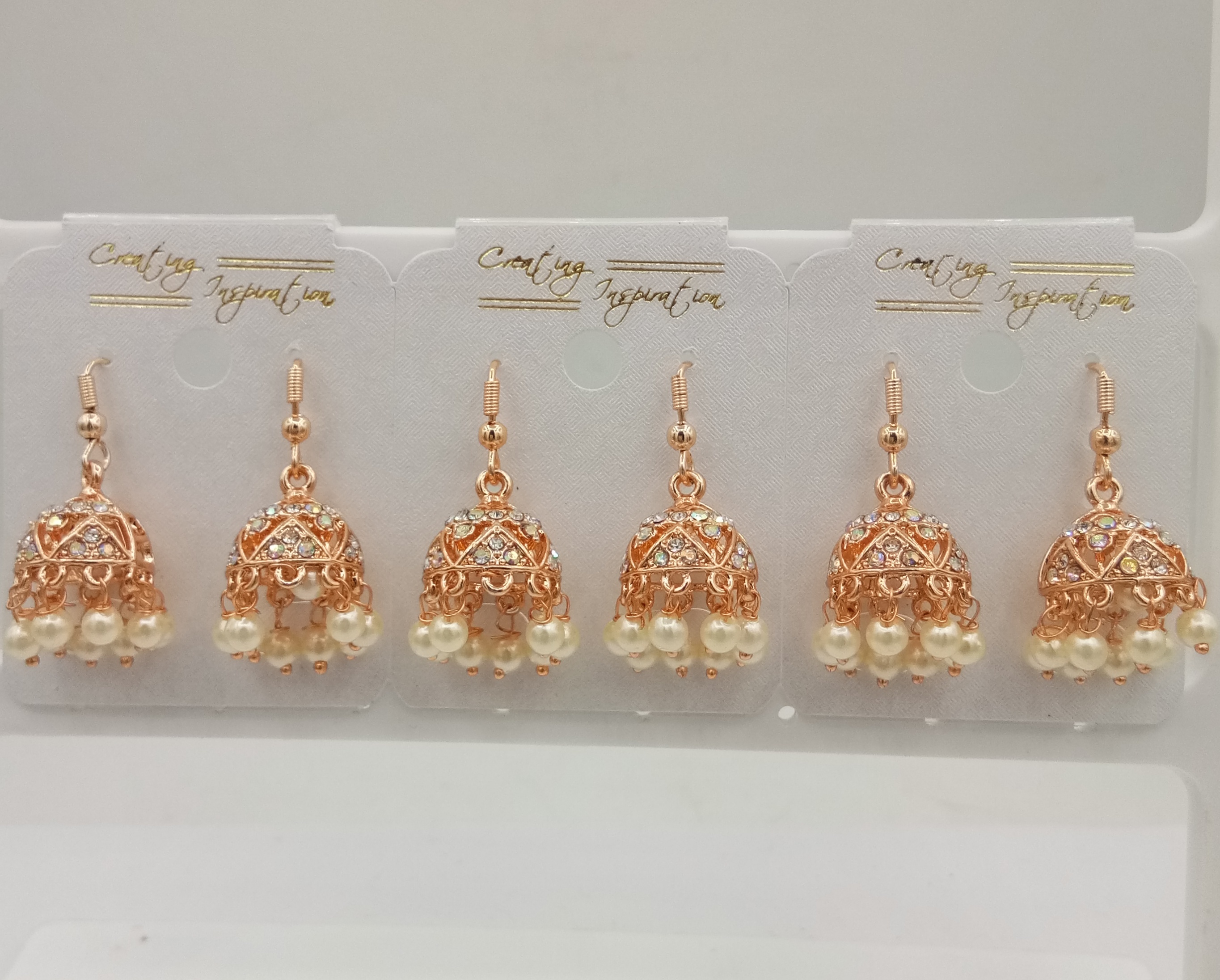 S ROSE RAINBOW + WHITE 3 PAIR STONE JHUMKI - 524379