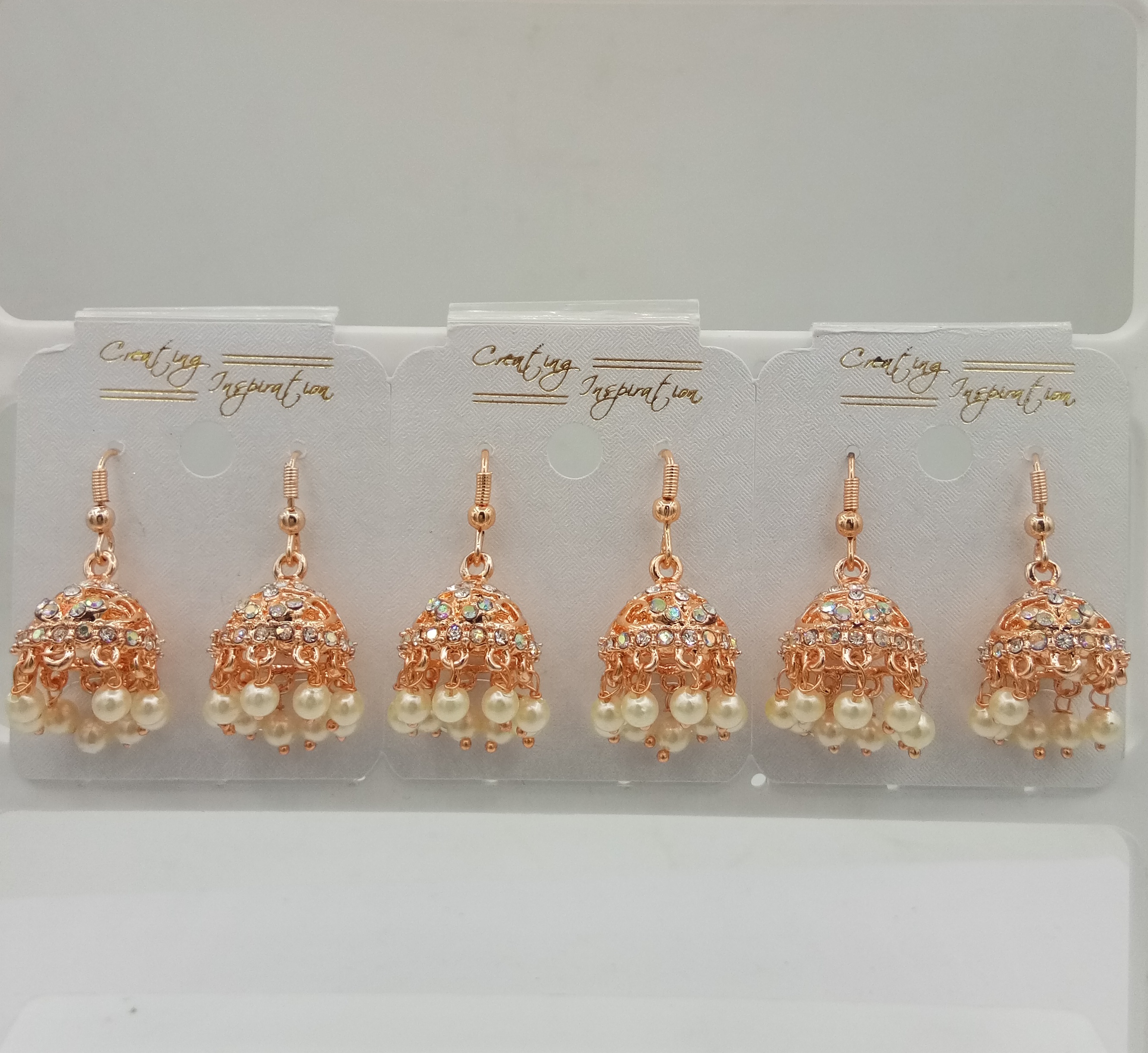 S ROSE RAINBOW + WHITE STONE 3 PAIR JHUMKI - 524363