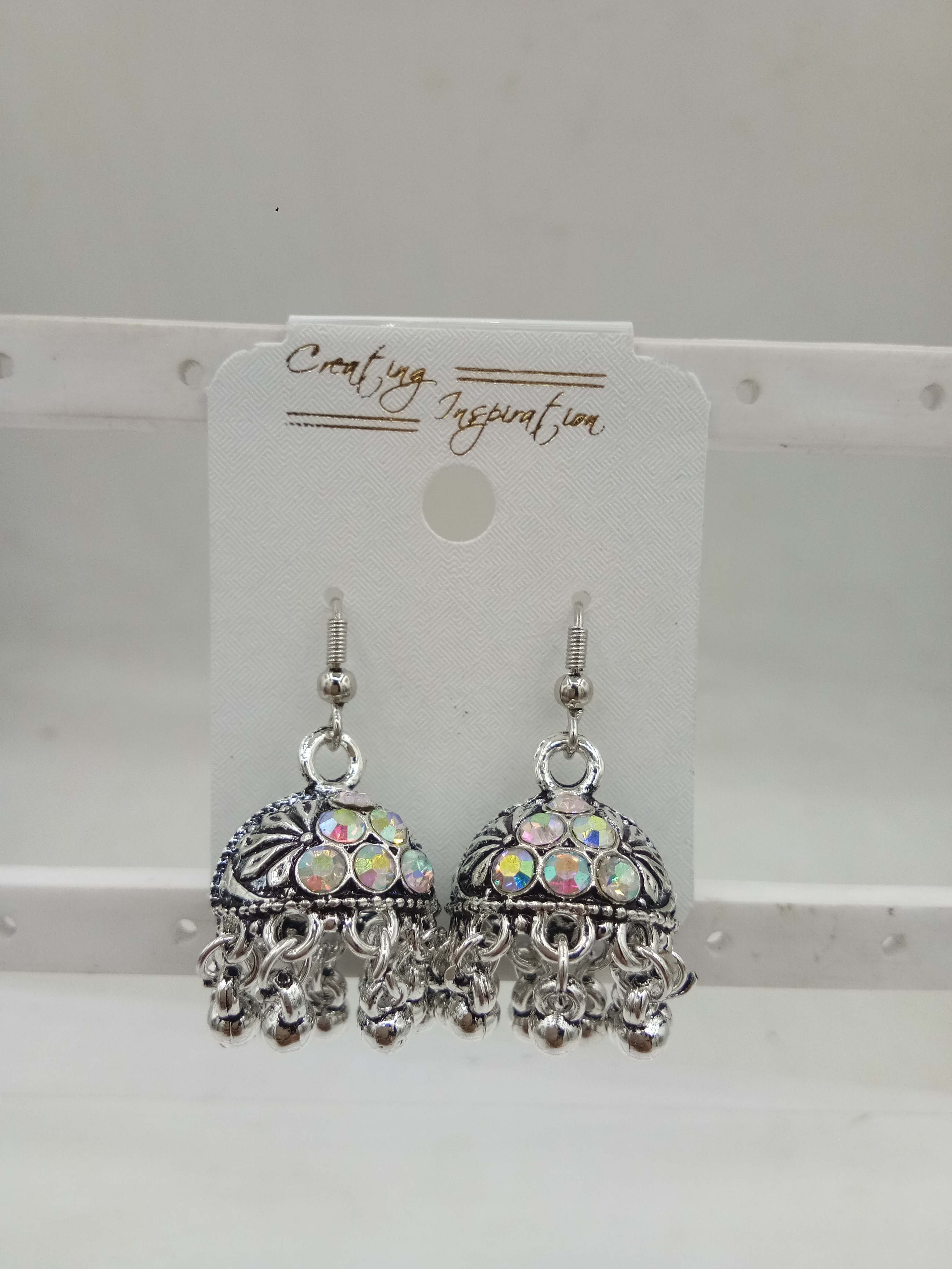 GERMAN SILVER AKDA STONE JHUMKI - 525035