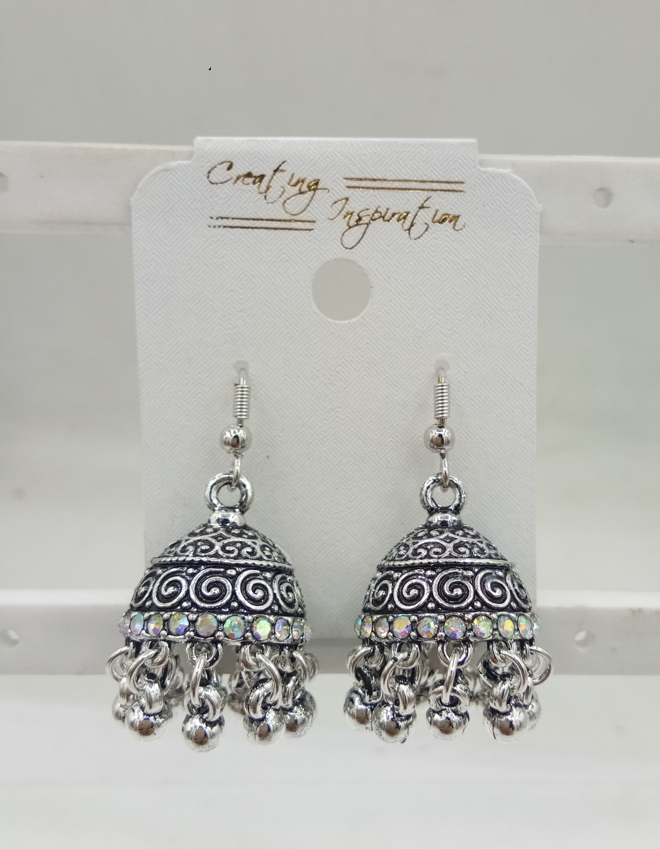 GERMAN SILVER AKDA STONE JHUMKI - 525039