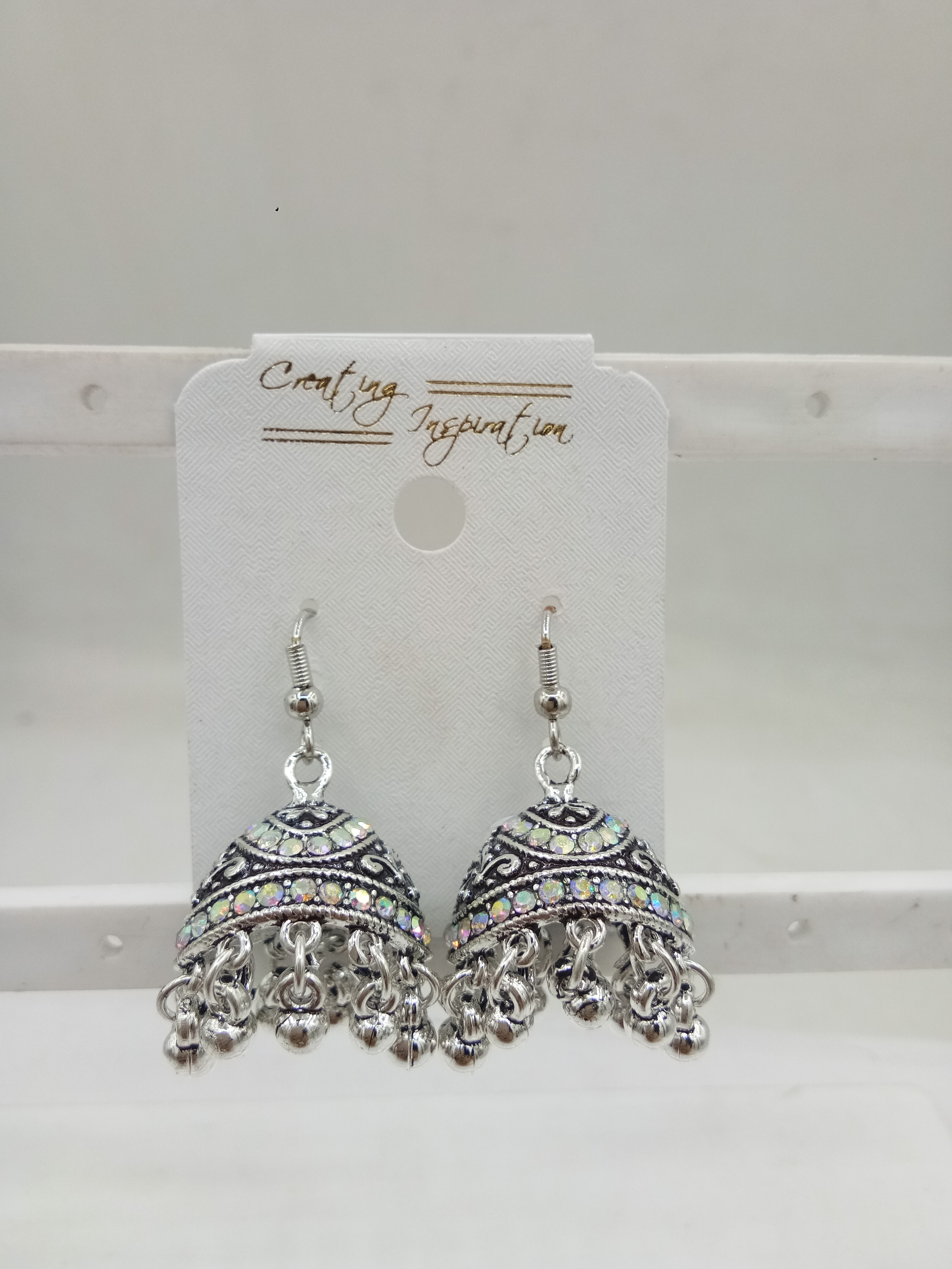 GERMAN SILVER AKDA STONE JHUMKI - 525040