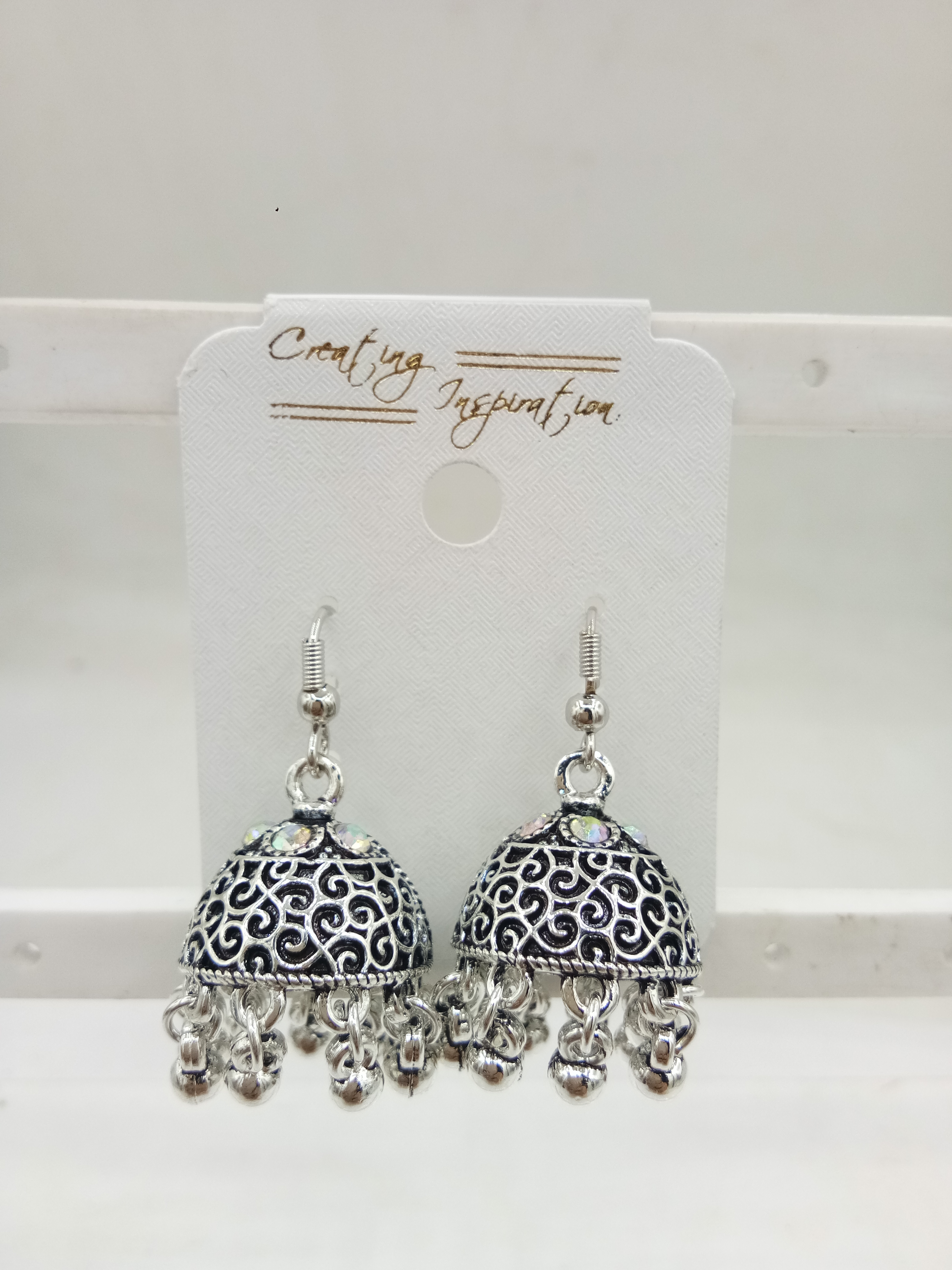 GERMAN SILVER AKDA STONE JHUMKI - 525049