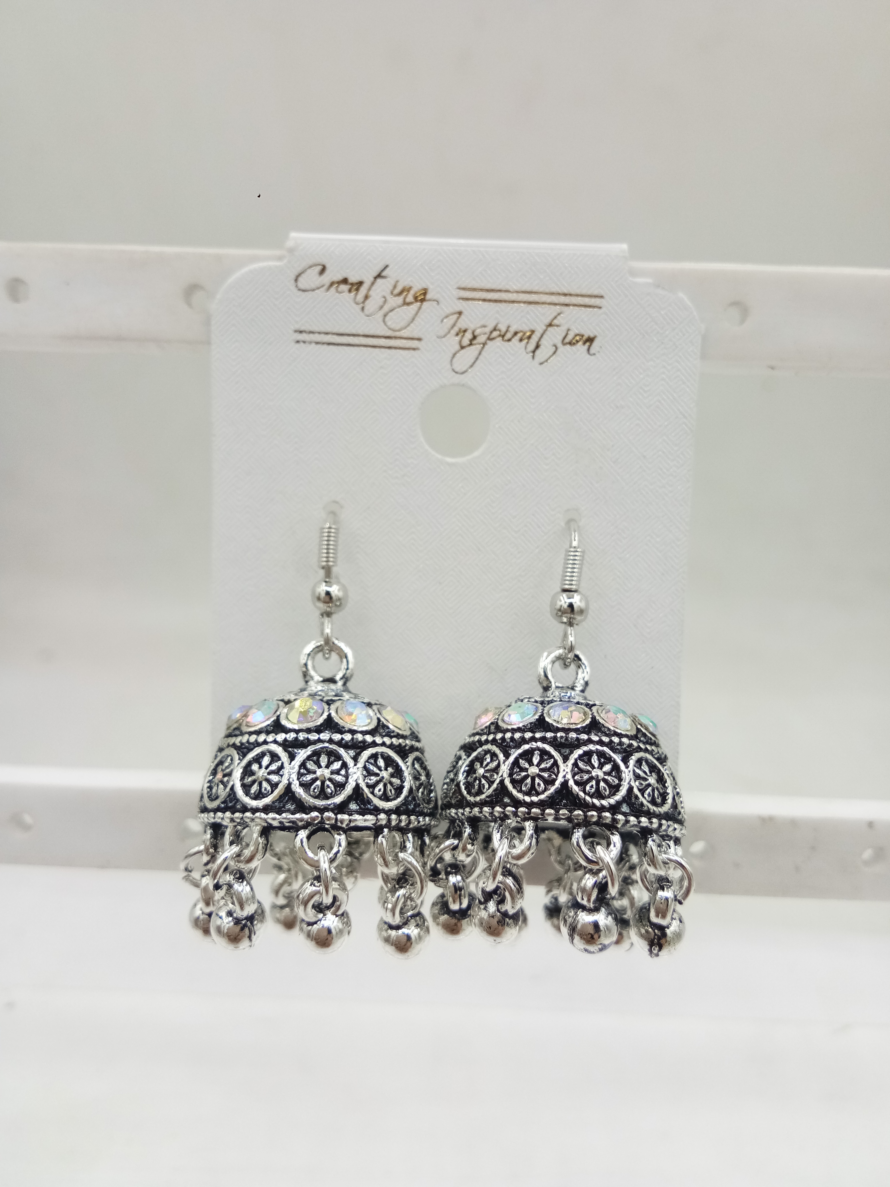 GERMAN SILVER AKDA STONE JHUMKI - 525050