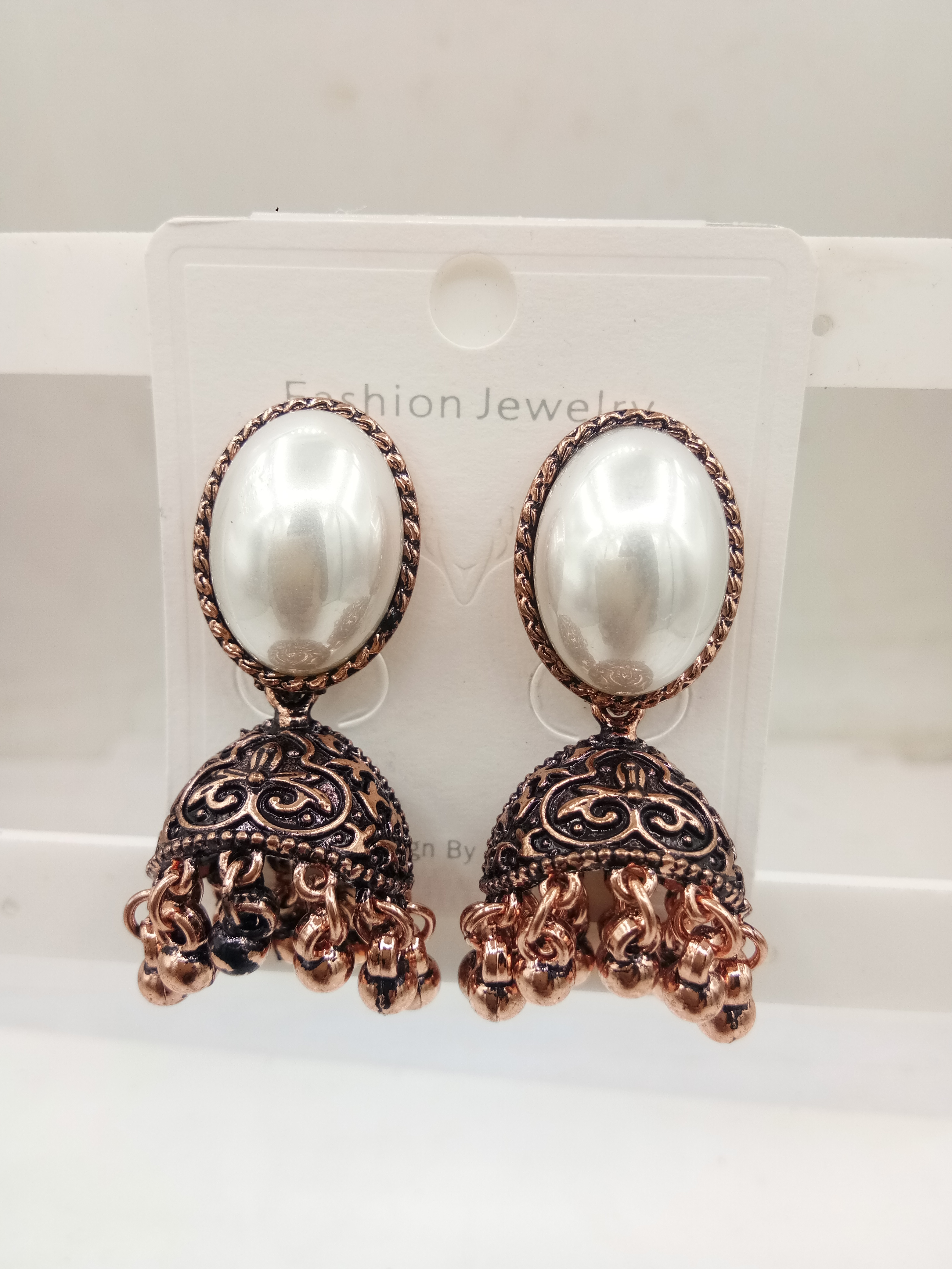 COPPER ANTIQUE WT OVAL MOTI BAJRI JHUMKI - 526300