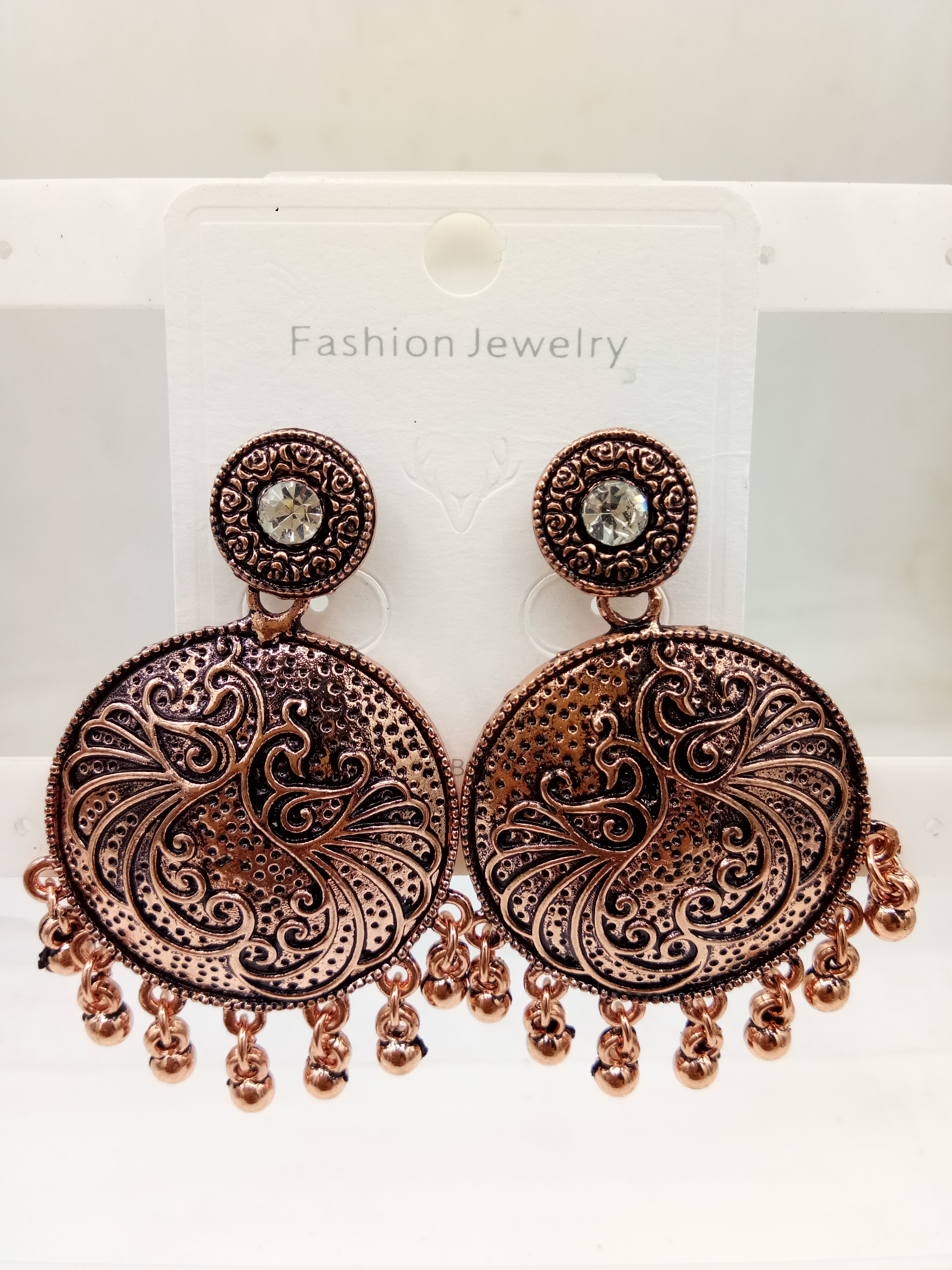 COPPER ANTIQUE STONE EARRINGS - 526443
