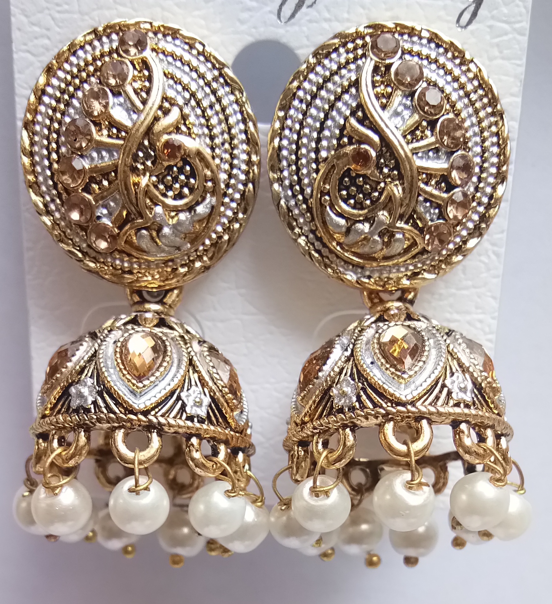 MATT GOLD 8667 WITH BLK ANT SLVR MN SNGL JHUMKI 71364