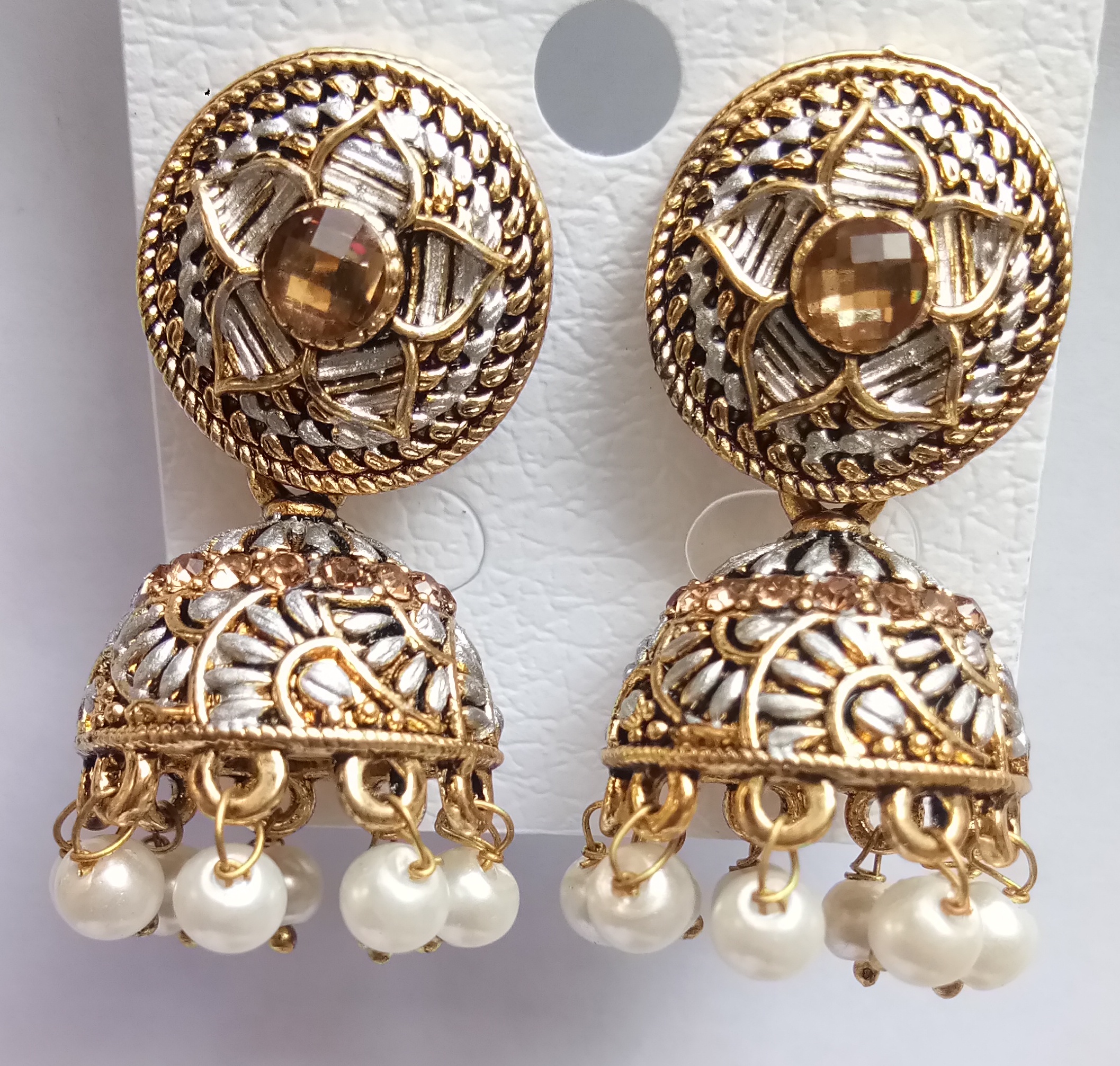 MATT GOLD ASVI WITH BLK ANT SLVR MN SNGL JHUMKI 71376
