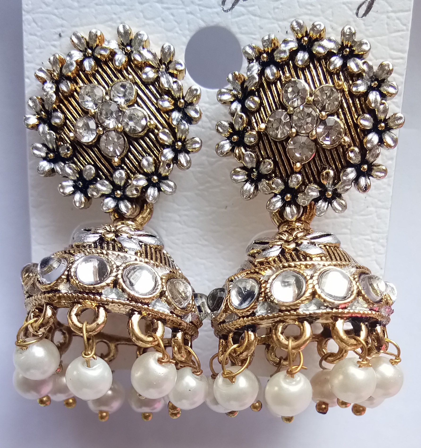 MATT GOLD ASVI WITH BLK ANT SLVR MN SNGL JHUMKI 71378