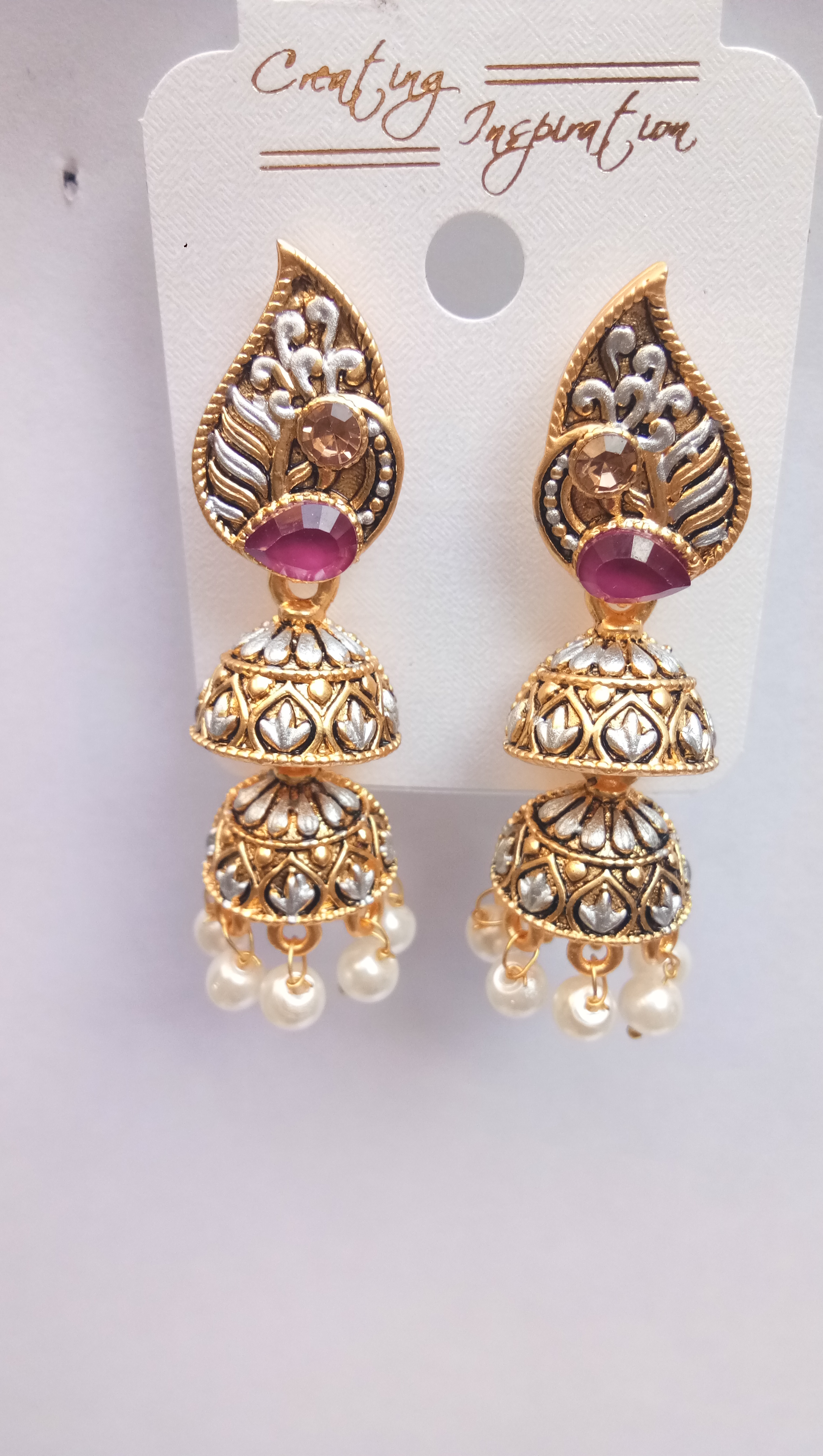 MATT GOLD 8667 WITH BLK ANT SLVR MN DBL JHUMKI 71418