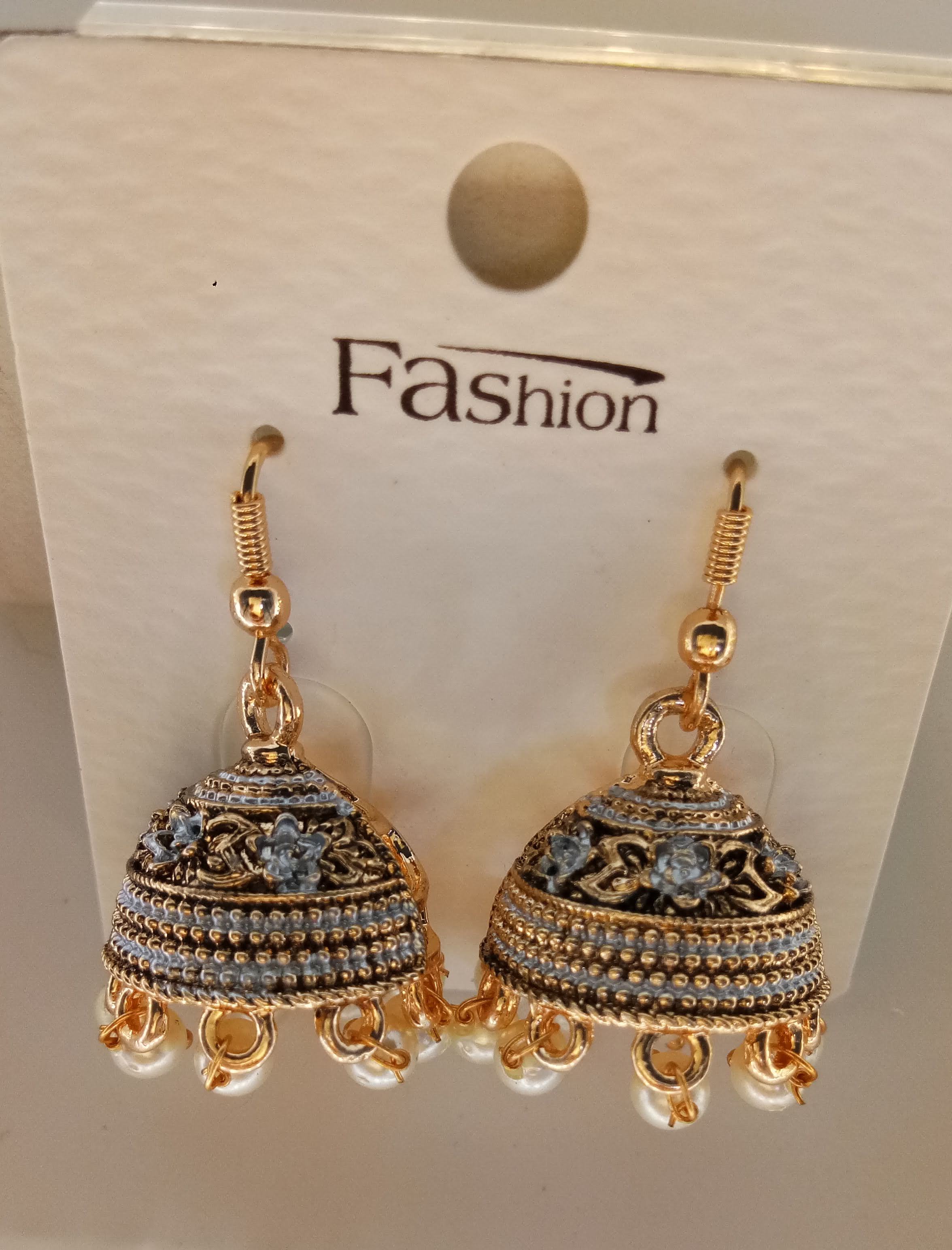 S RS BLK ANT + SILVER MEENA JHUMKI - 71476