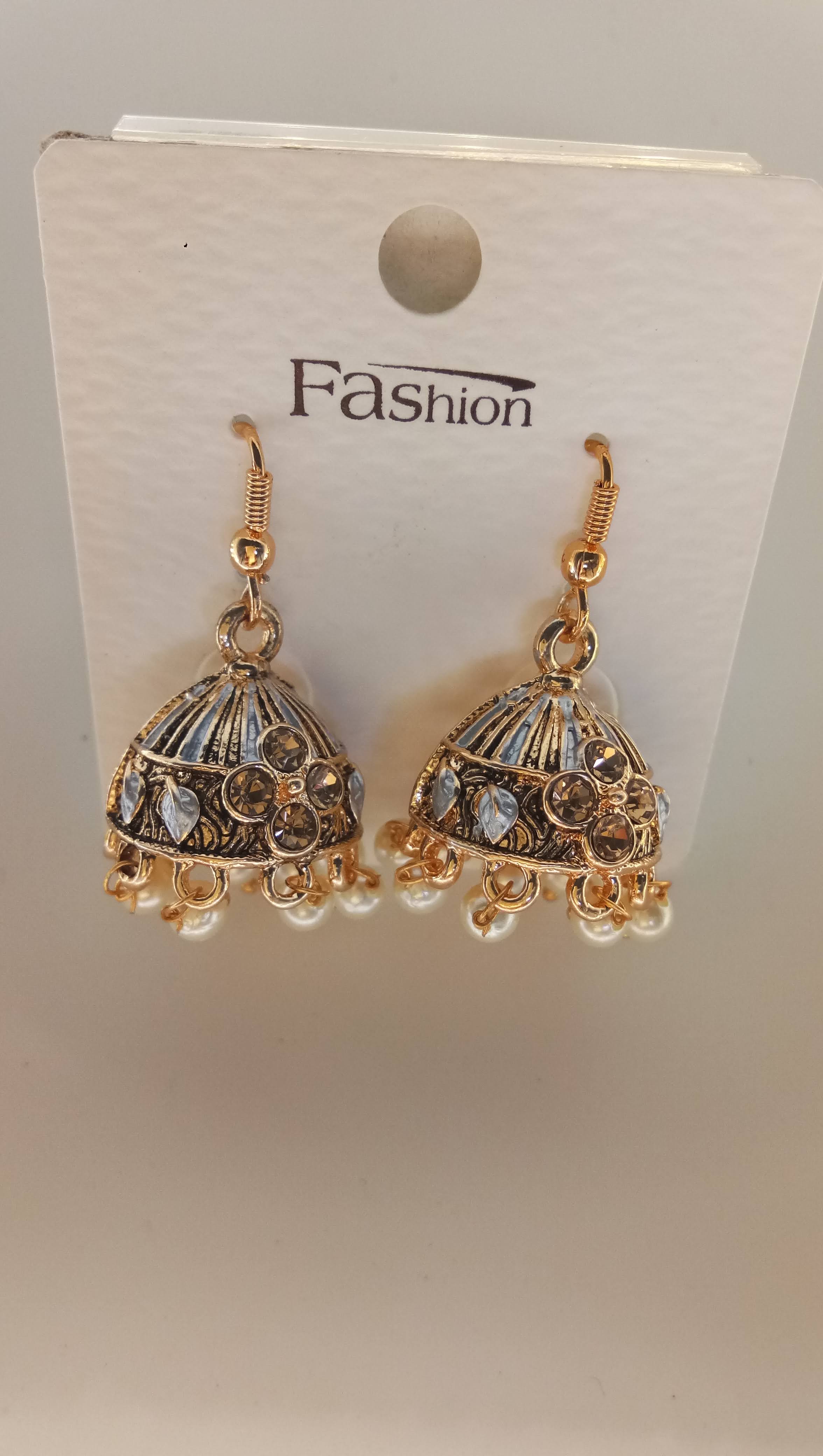 S RS BLK ANT + SILVER MEENA JHUMKI - 71458