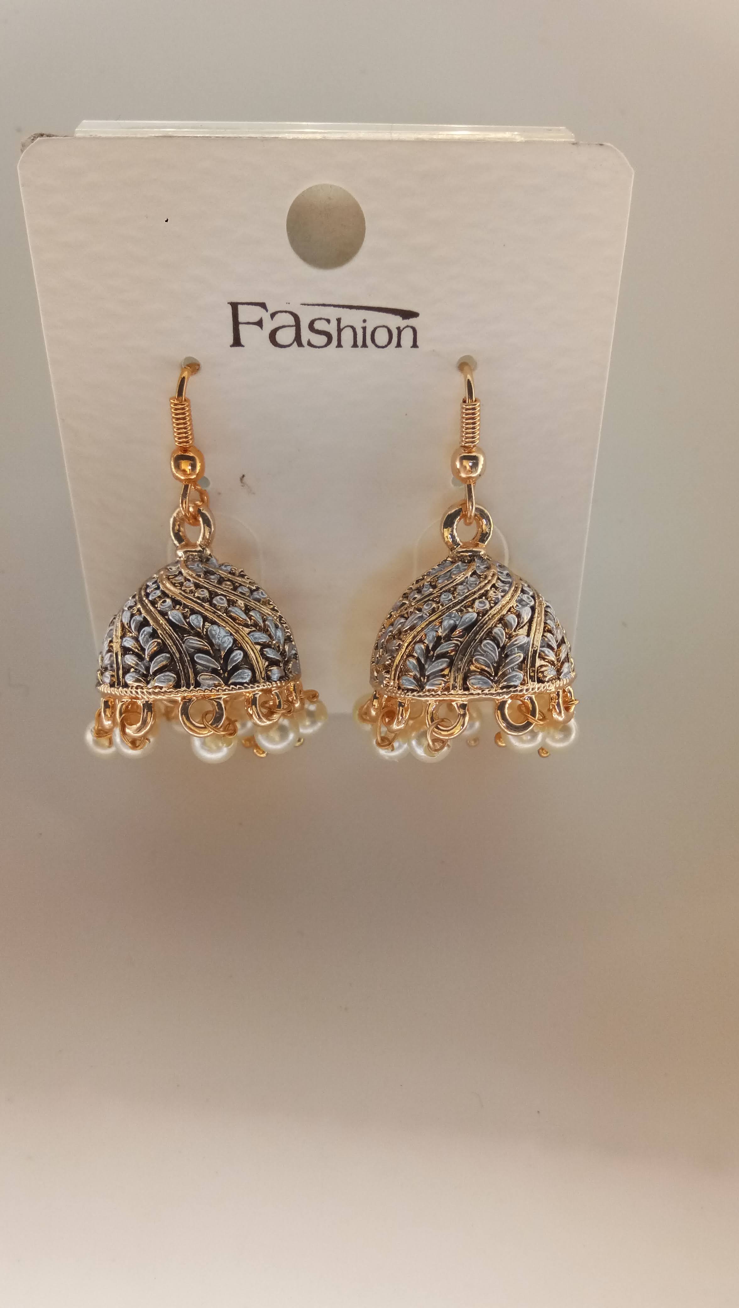 S RS BLK ANT + SILVER MEENA JHUMKI - 71462