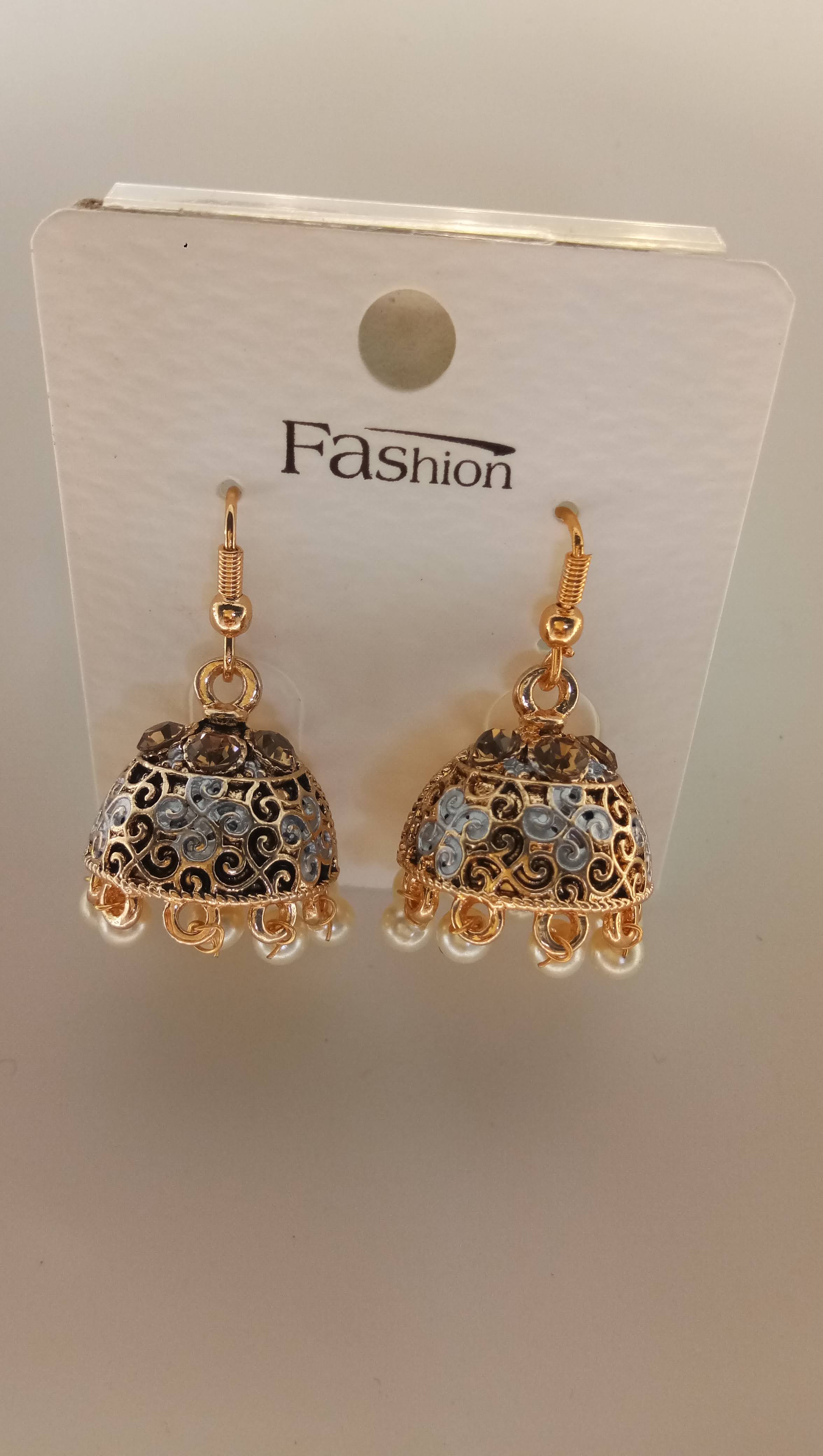 S RS BLK ANT + SILVER MEENA JHUMKI - 71470