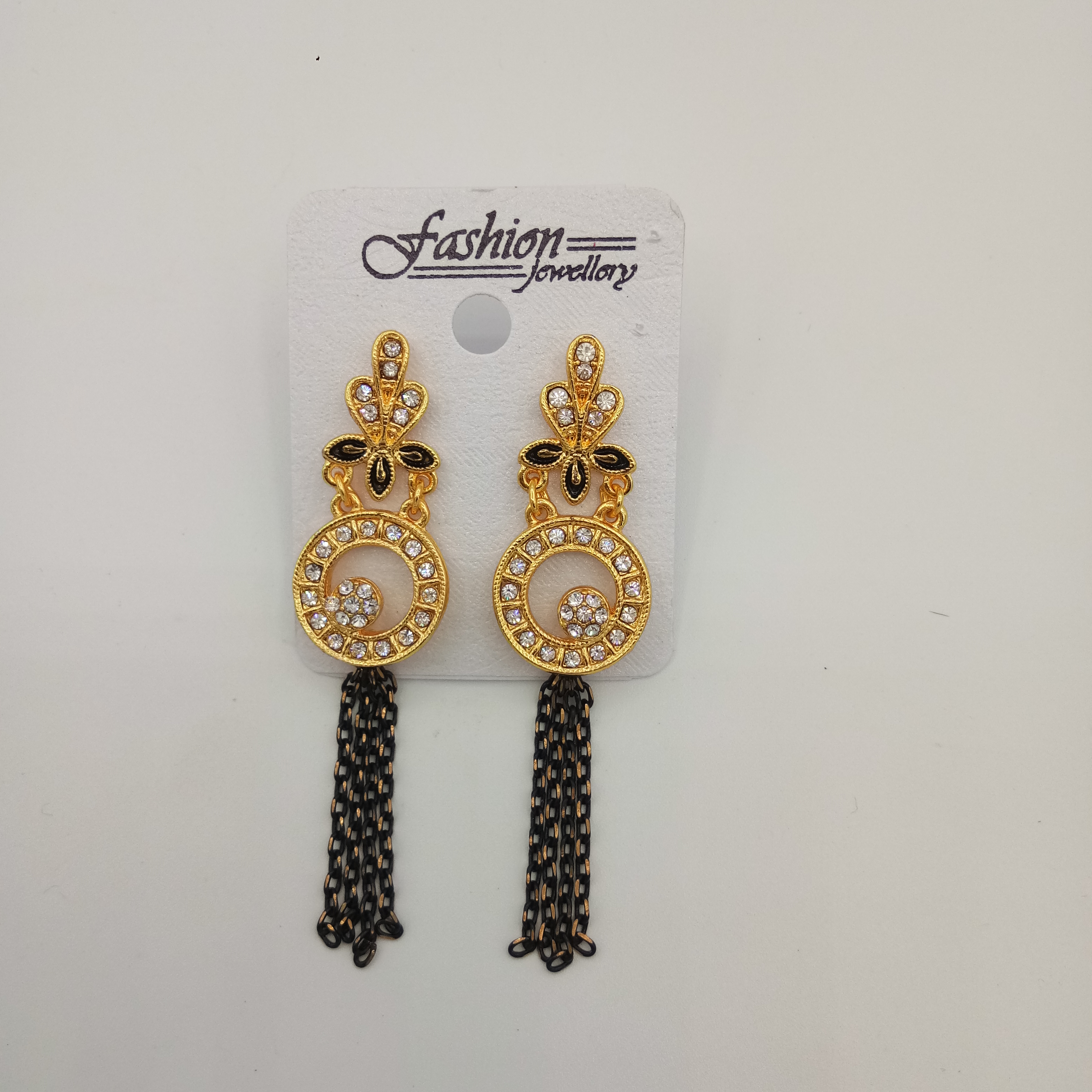 L GOLD ANT+ BLK CHAIN EARRINGS - 52717