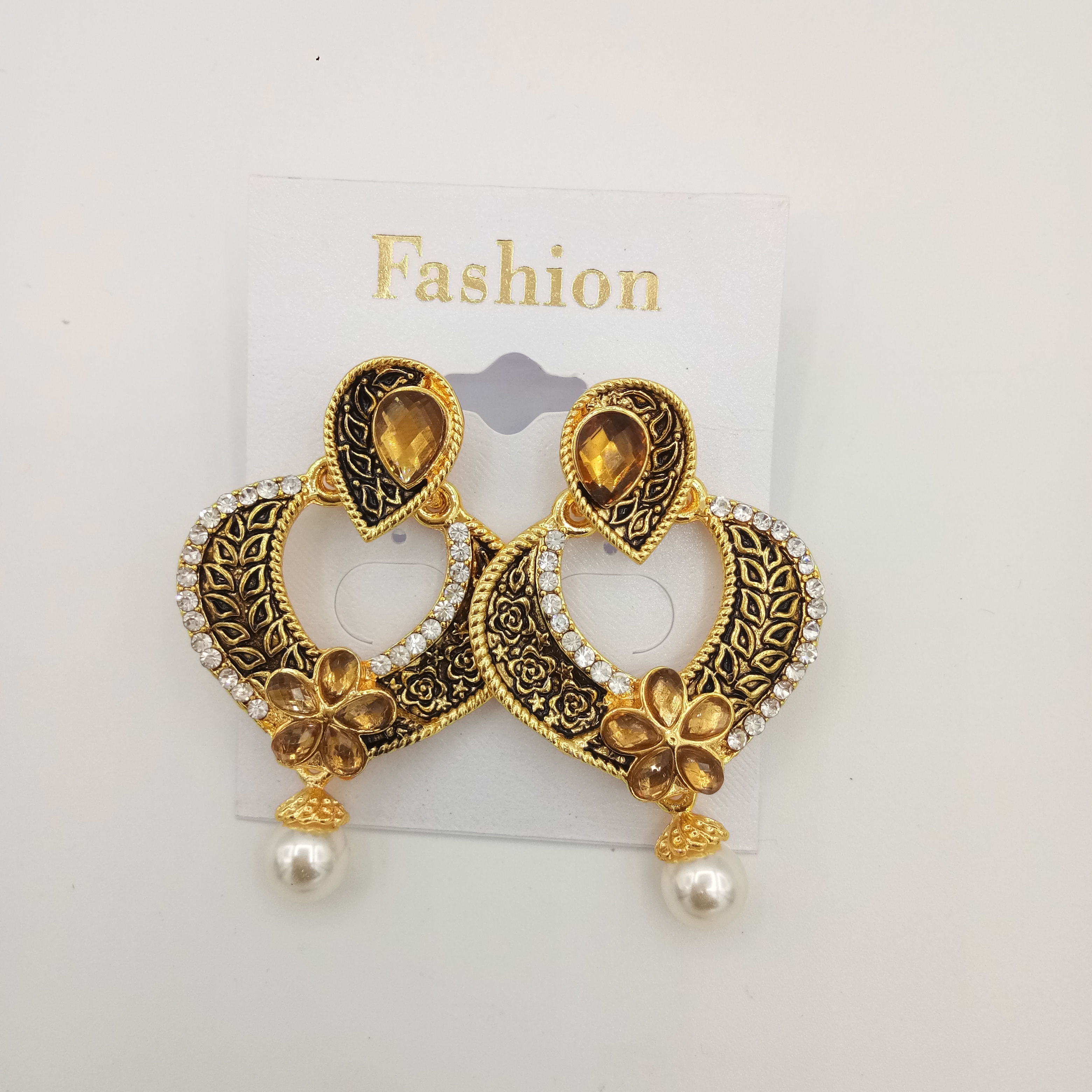 L GOLD WT STONE ANT EARRINGS - 52643