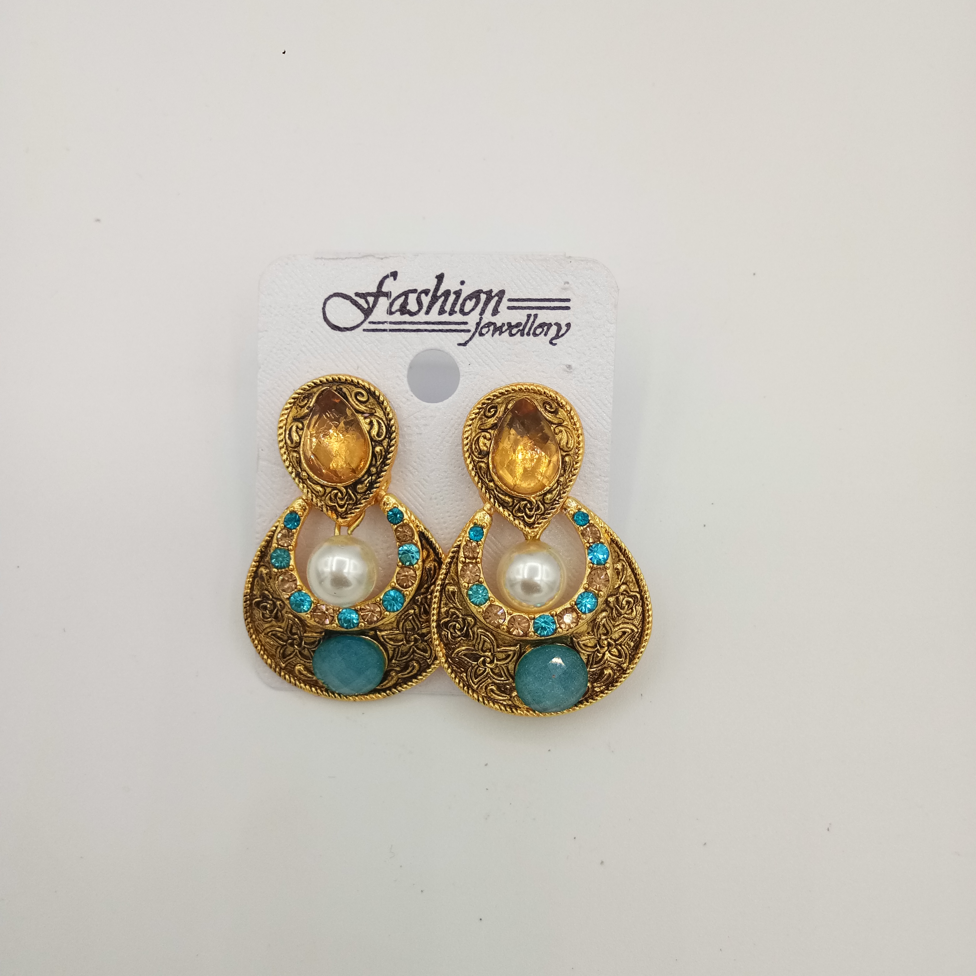 L GOLD ANT LCT + CLR EARRINGS - 521015