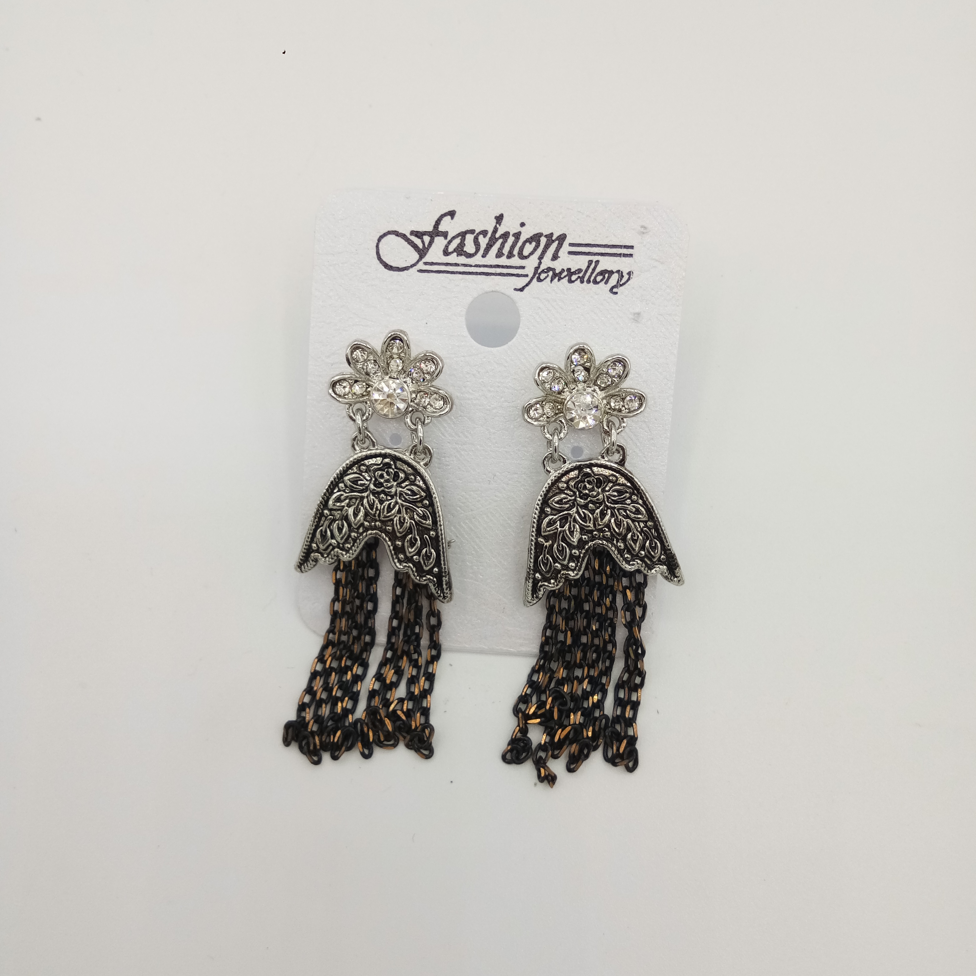 RODIUM ANT BLK CHAIN EARRINGS - 52716