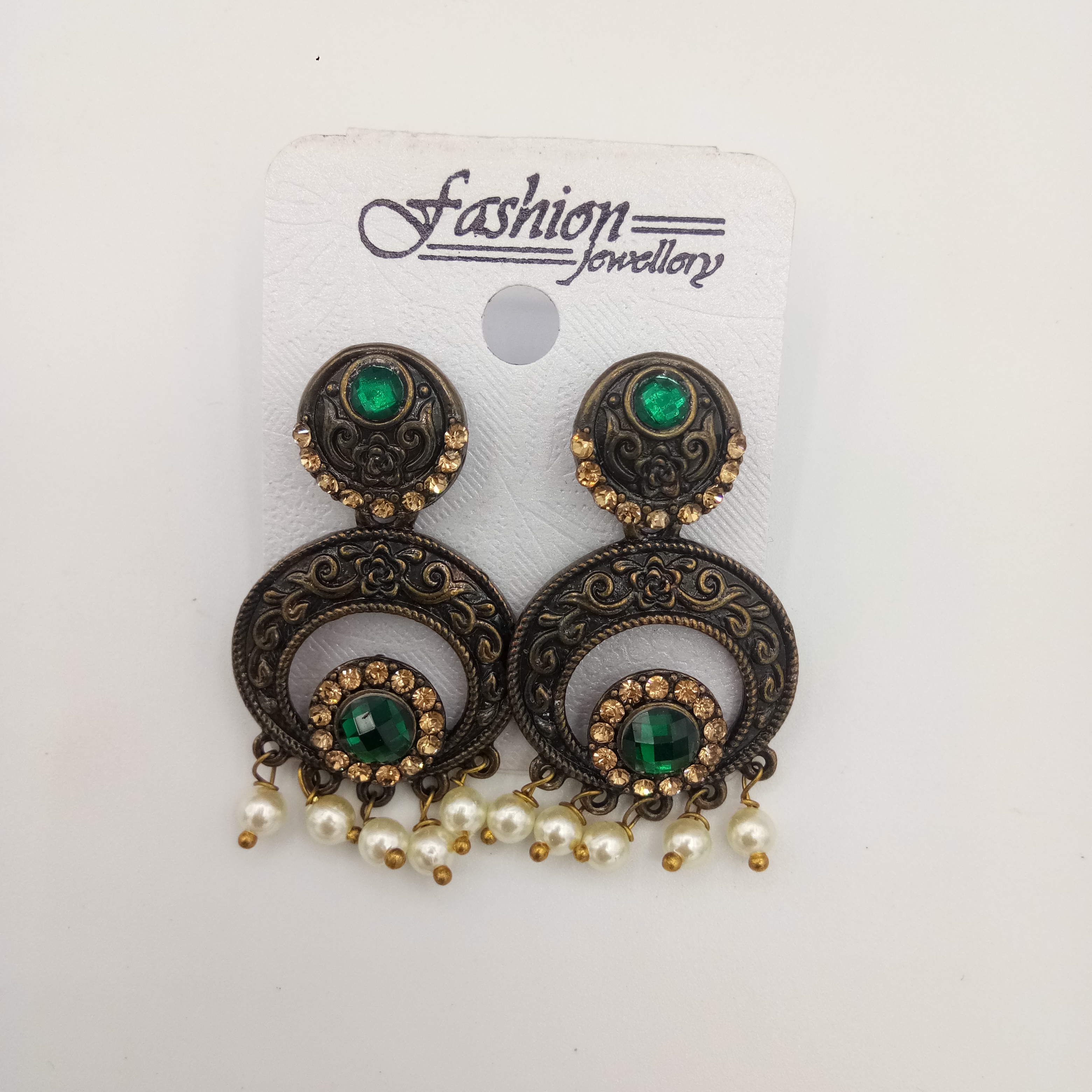 NEW ANTIQUE LCT STN EARRINGS - 52938