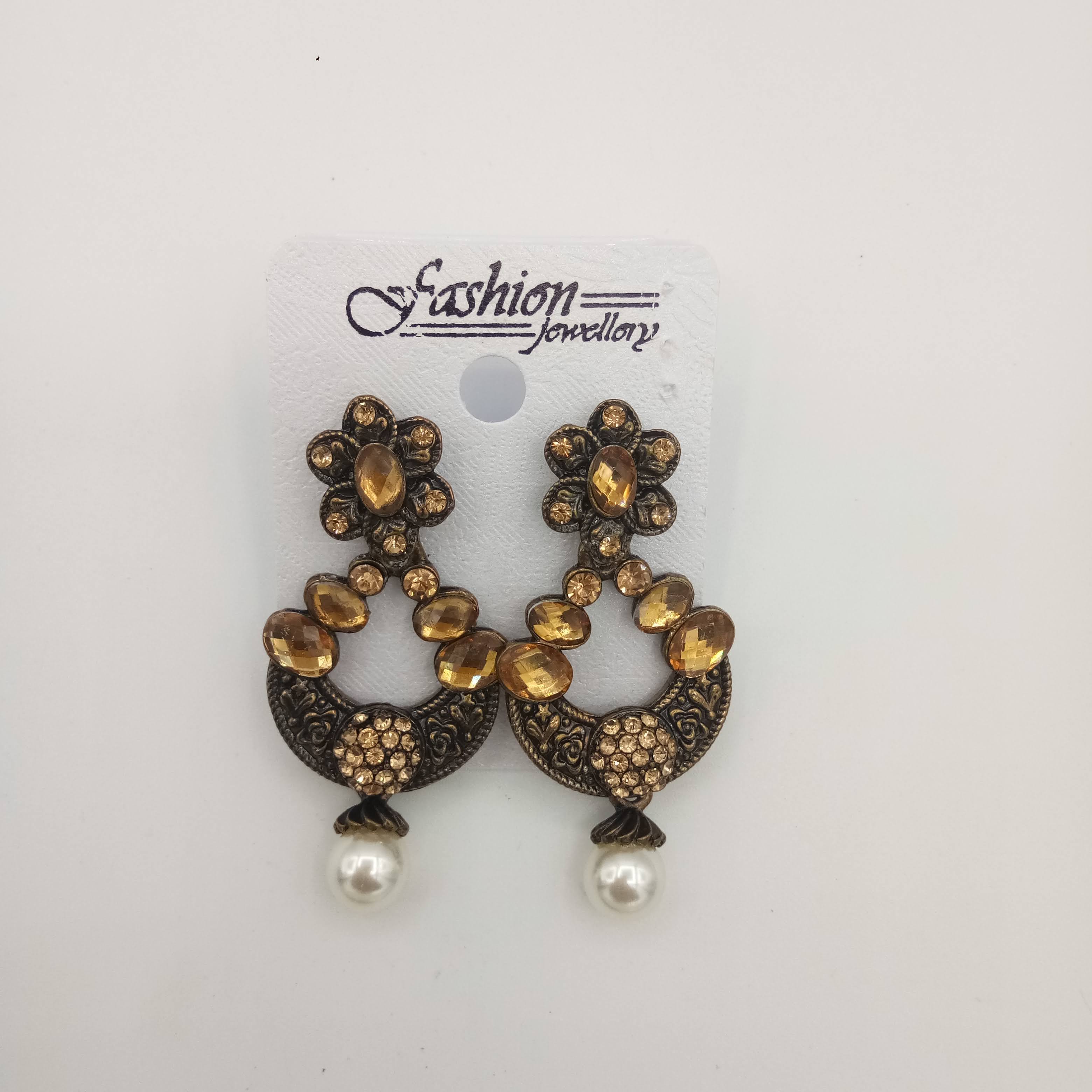 NEW ANTIQUE LCT STN EARRINGS - 52887