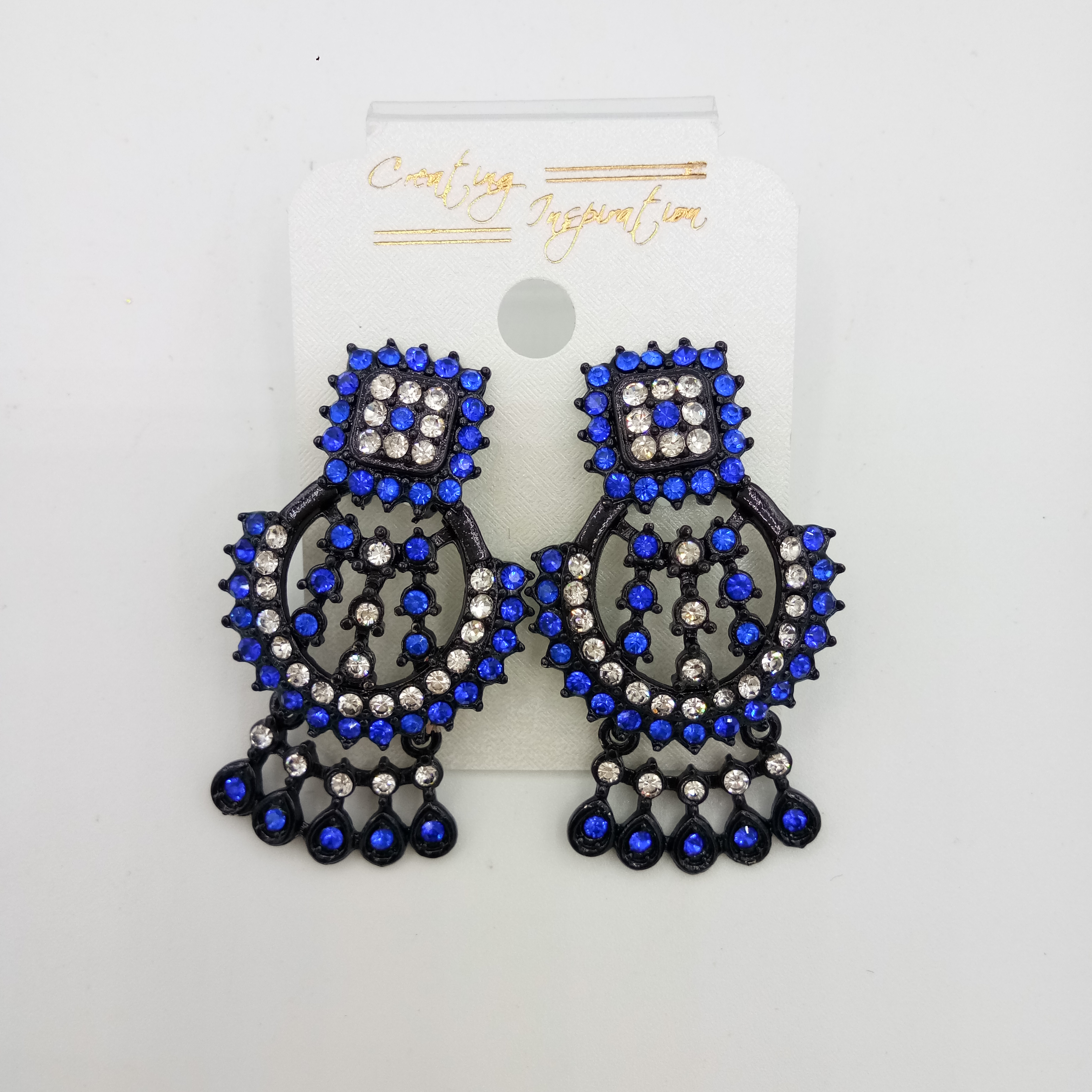 NEW BLACK WT + CLR STONE EARRINGS - 522757