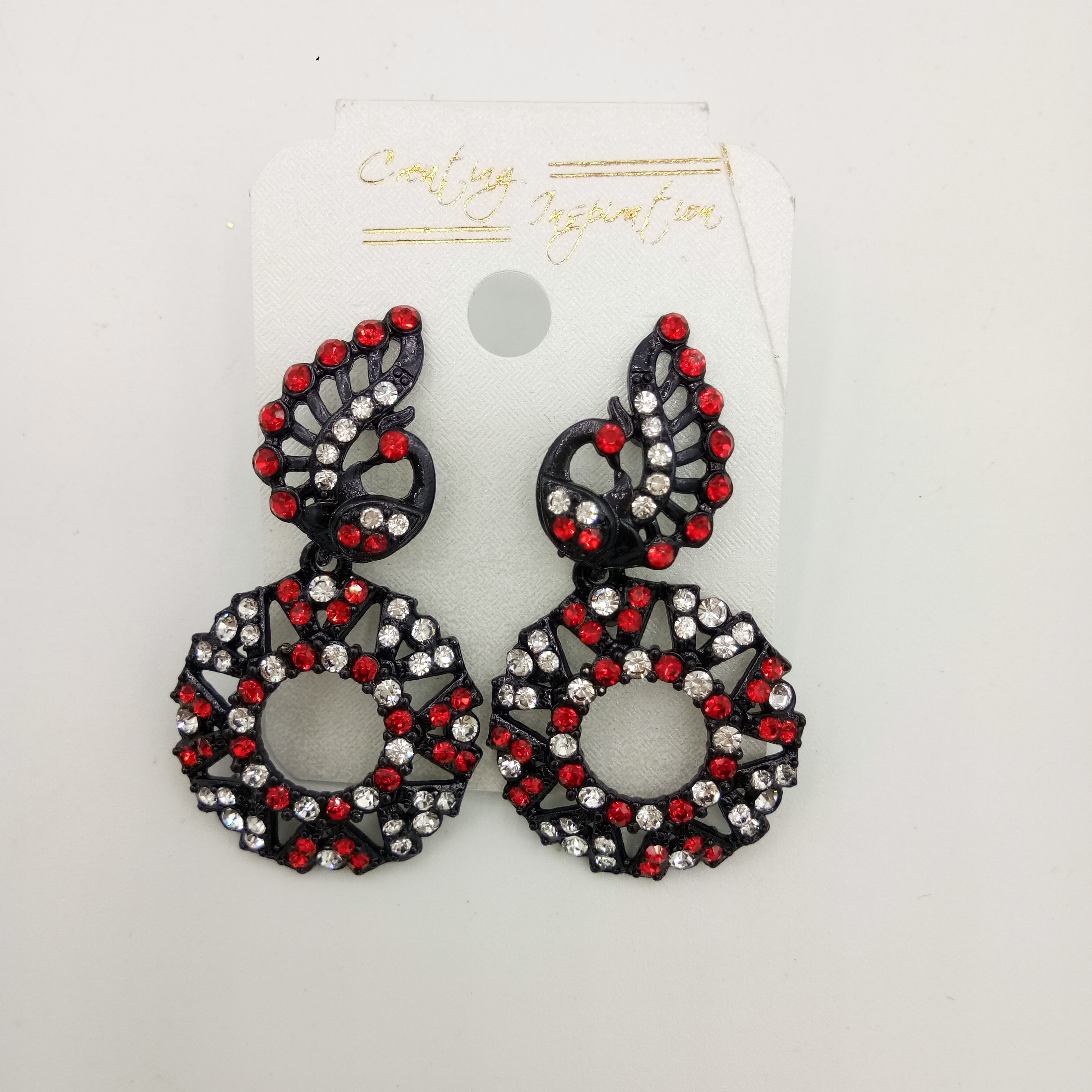 NEW BLACK WT + CLR STONE EARRINGS - 522849