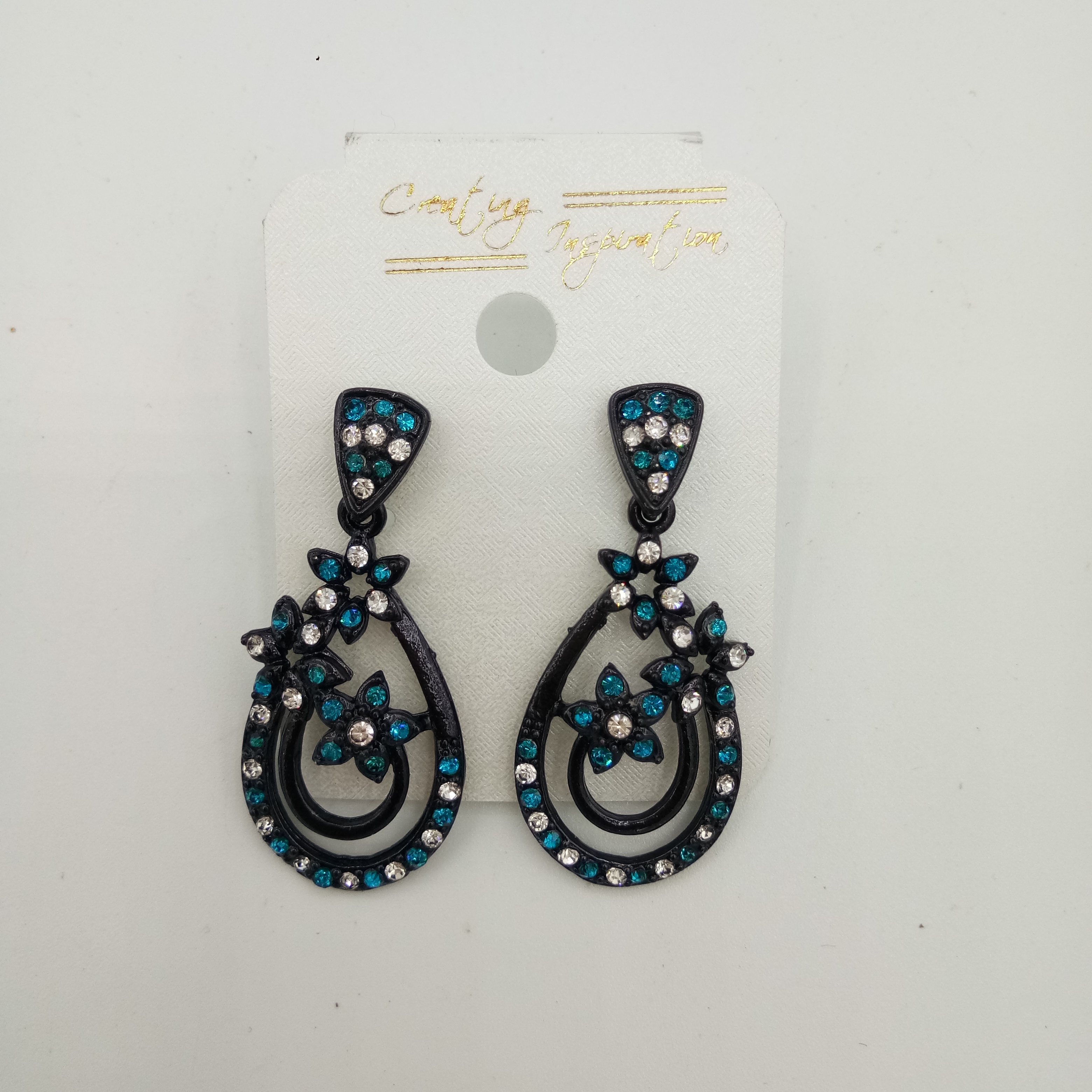 NEW BLACK WT + CLR STONE EARRINGS - 522852