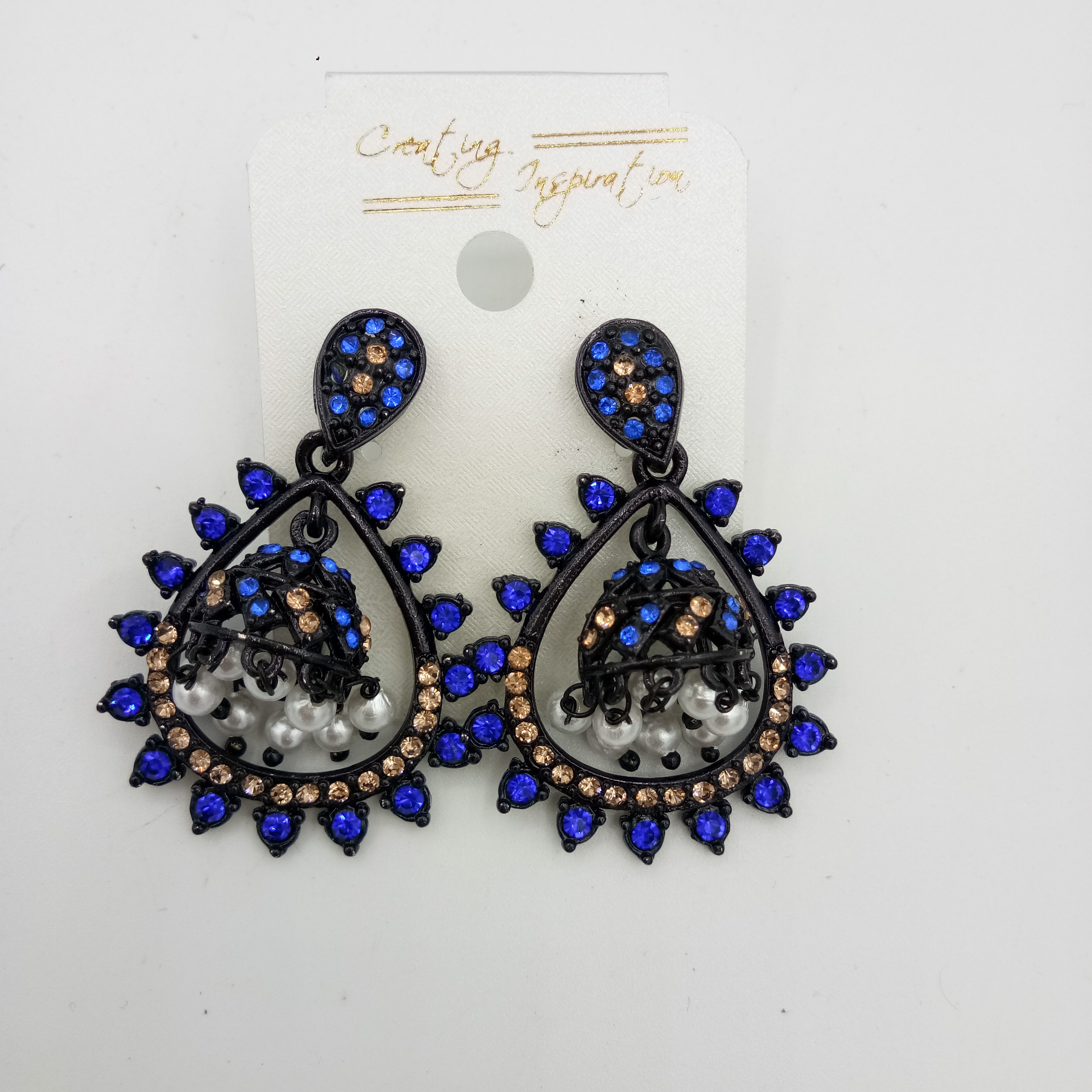 NEW BLACK LCT + CLR STONE EARRINGS - 522857