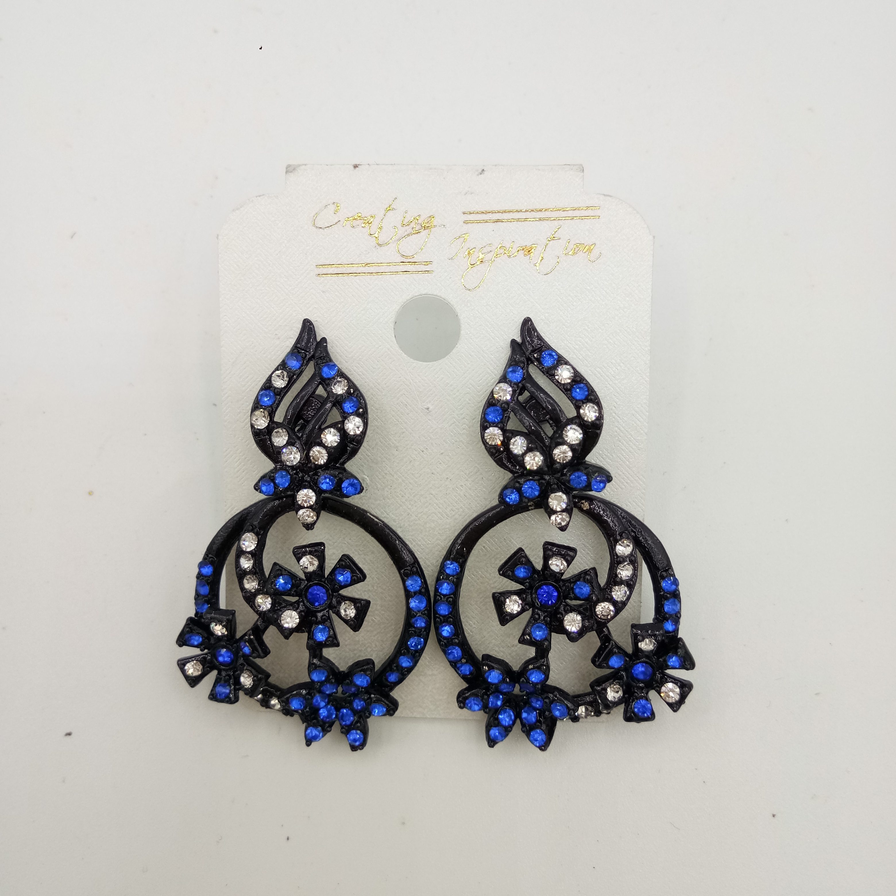 NEW BLACK WT + CLR STONE EARRINGS - 522850