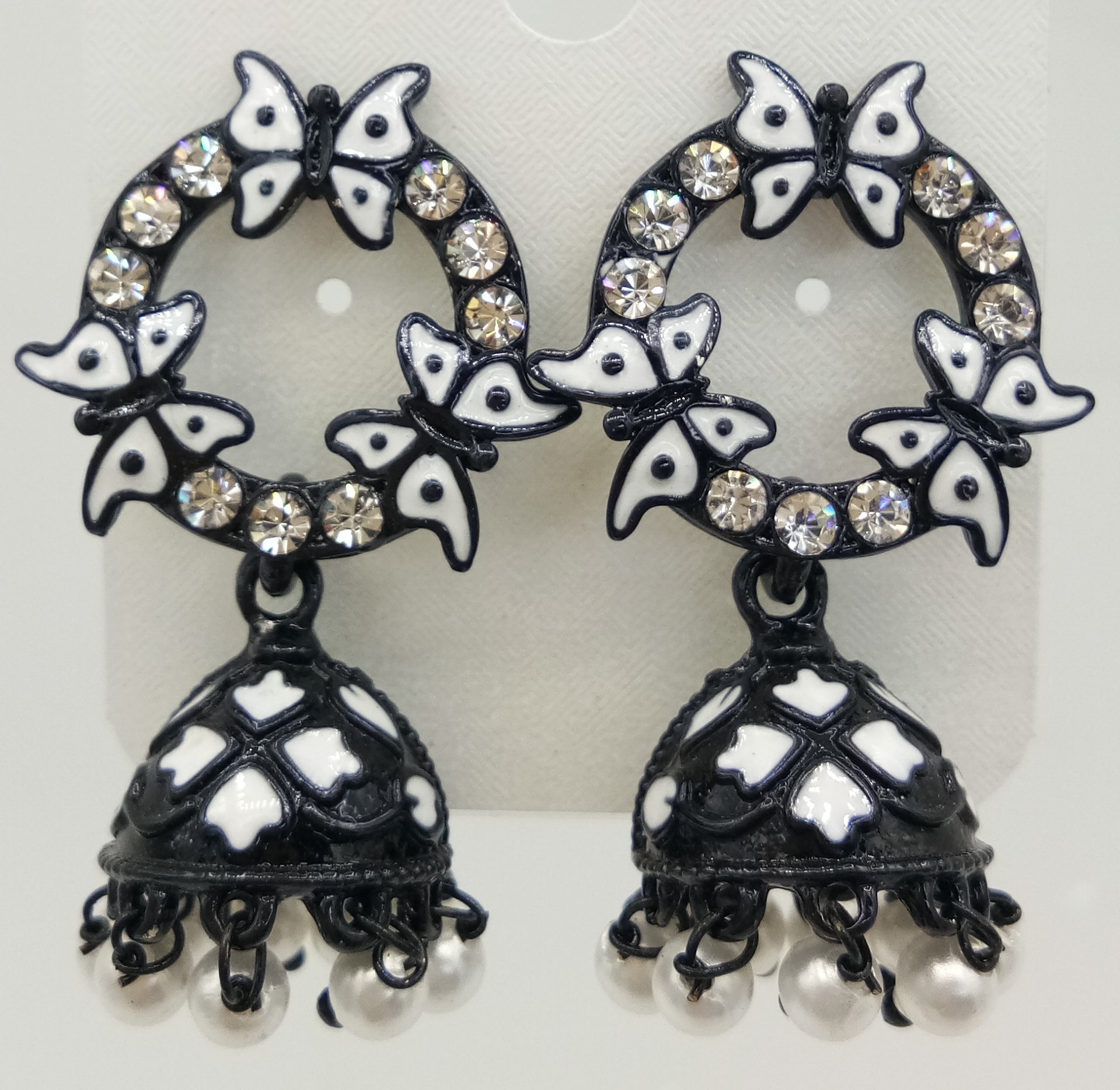 BLACK CMN WT STONE JHUMKI - 523094