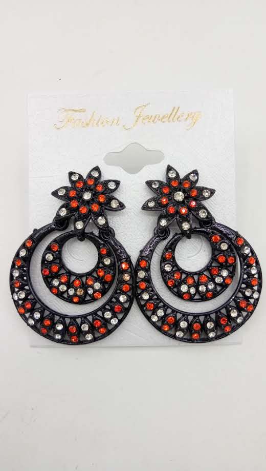 BLACK CR+ WHITE STONE EARRING - 522969