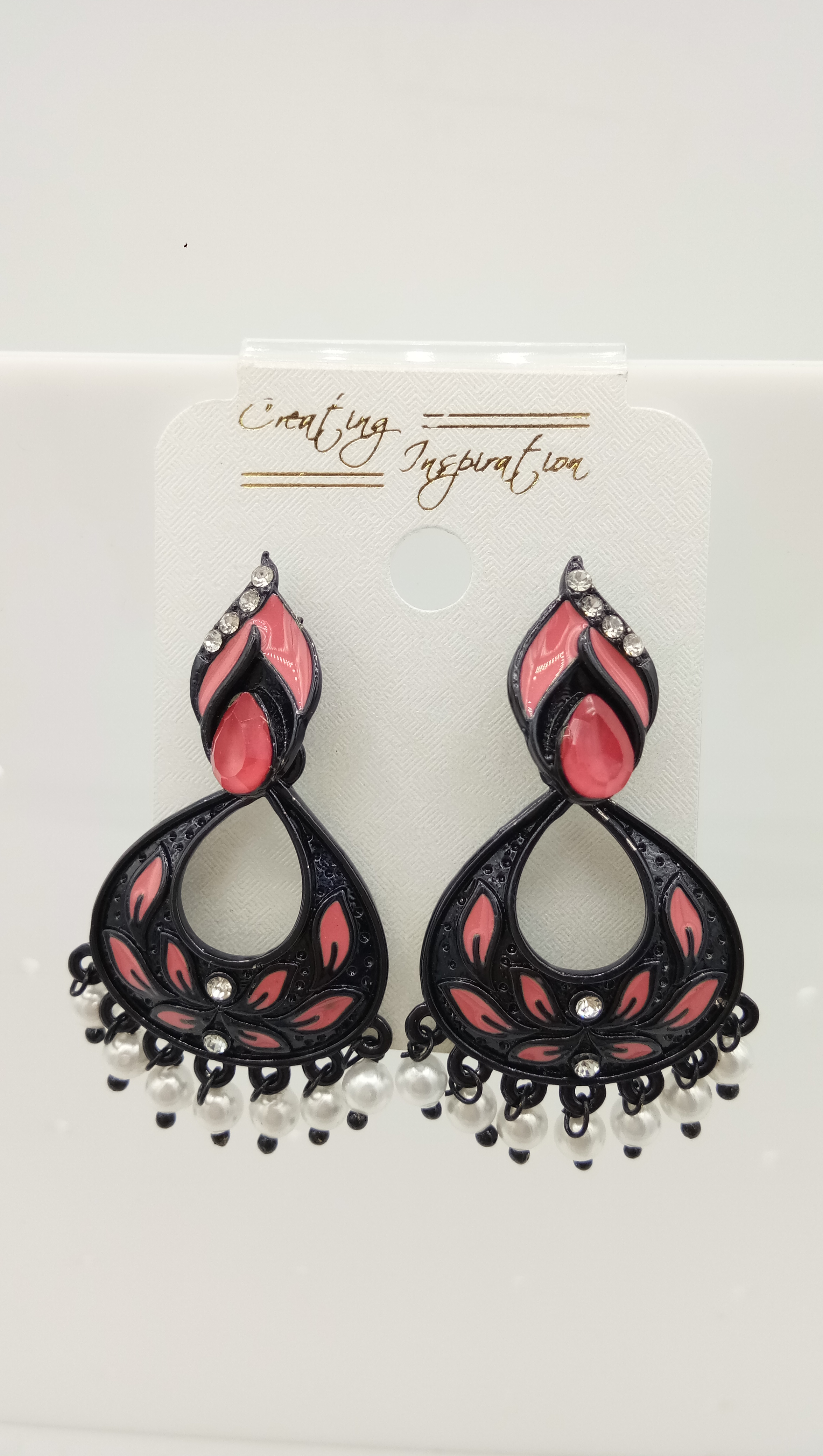 BLACK CMN + WHITE STONE EARRING - 522933