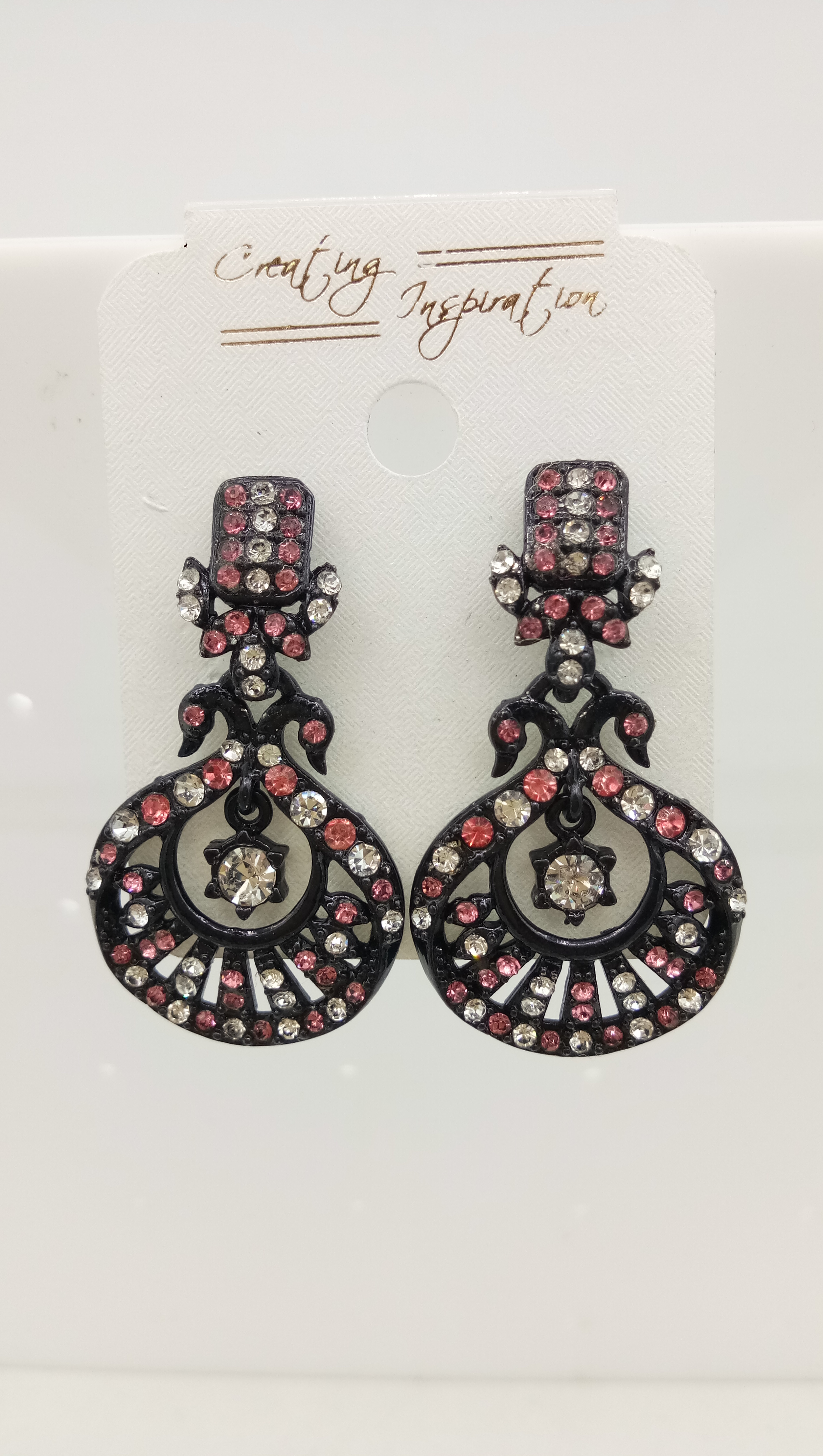 BLACK WT + CR STONE EARRING - 522961