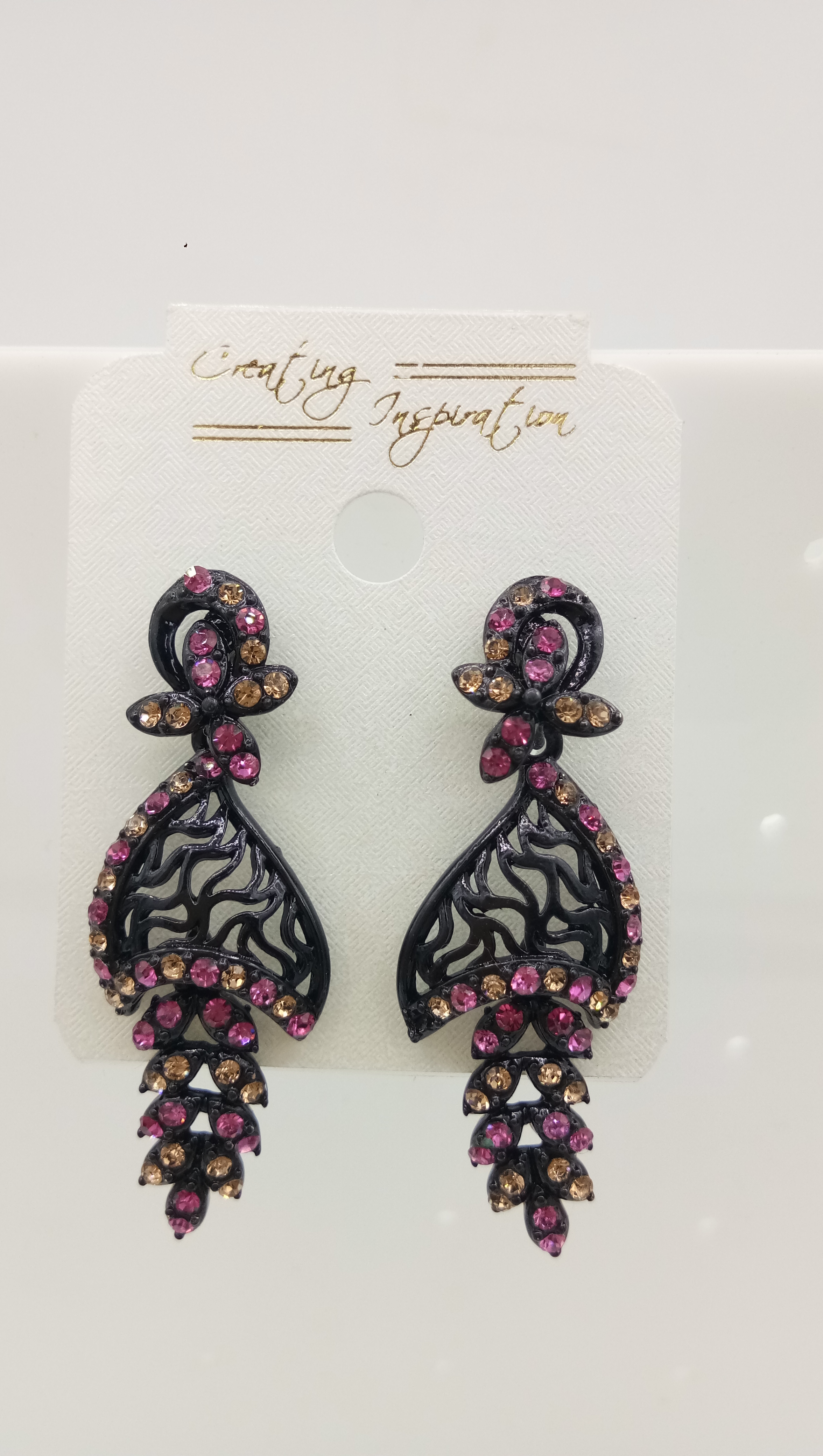 BLACK LCT + CR STONE EARRING - 522958