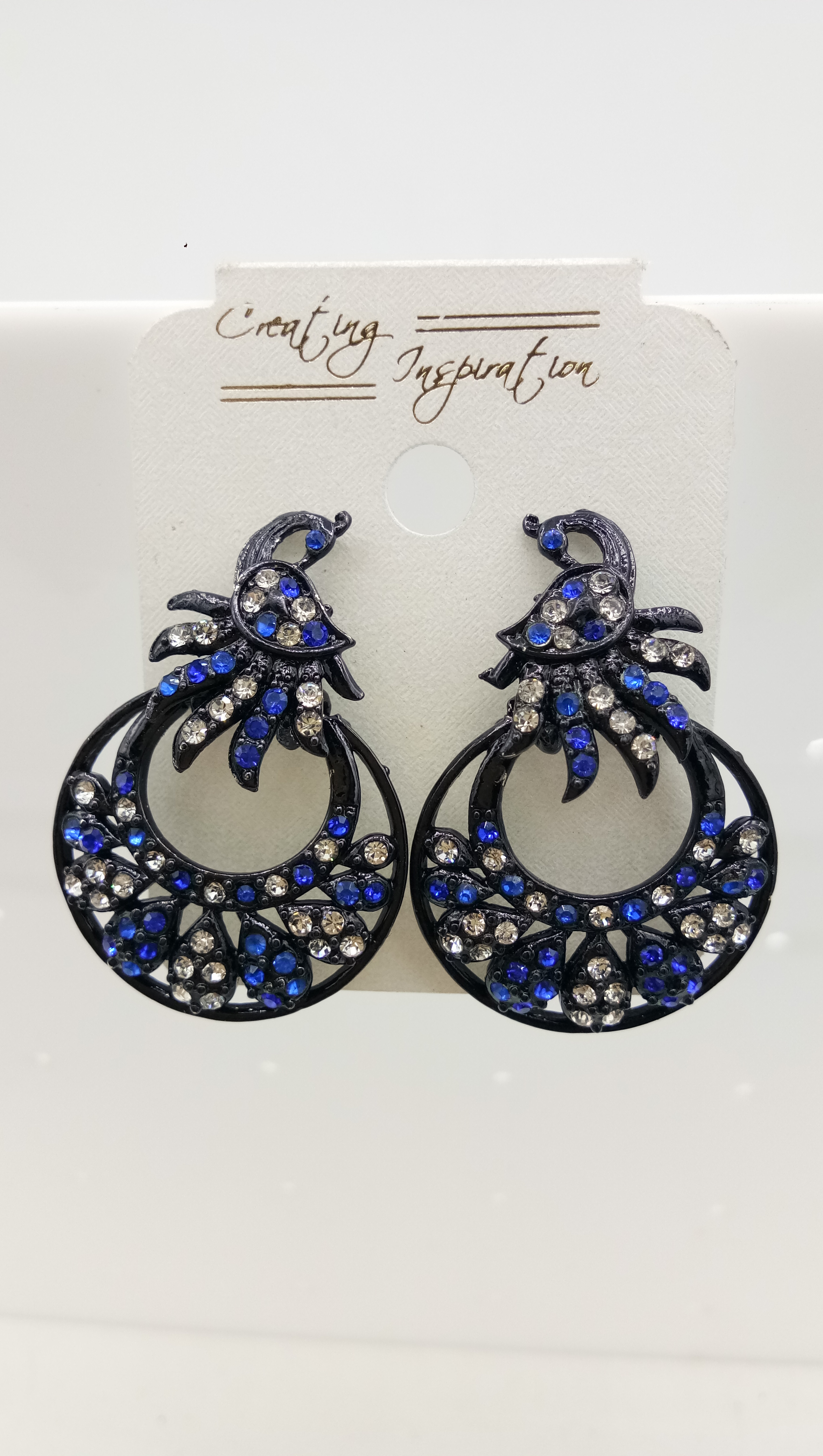 BLACK WT + CR STONE EARRING - 522962