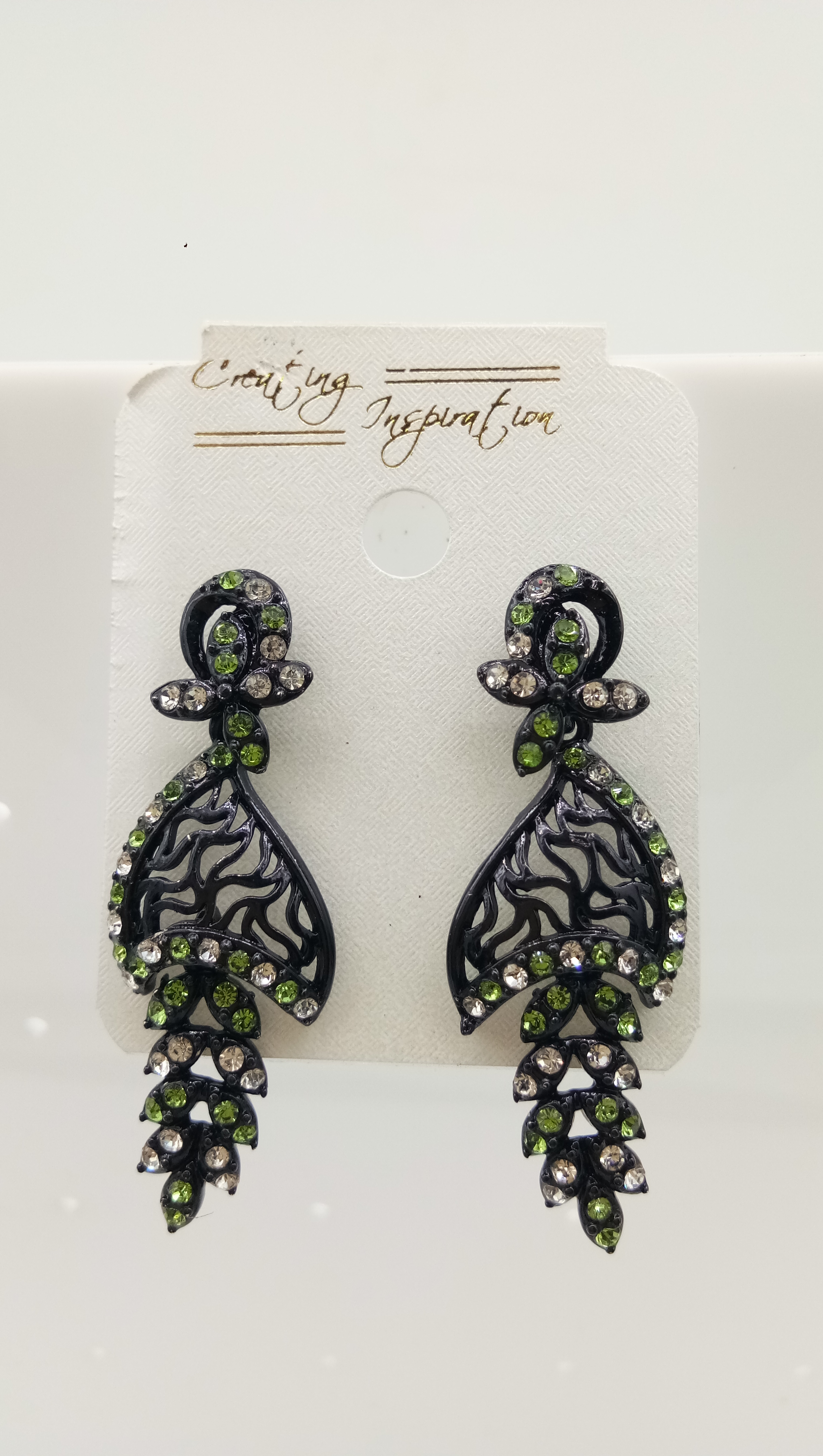 BLACK WT + CR STONE EARRING - 522958