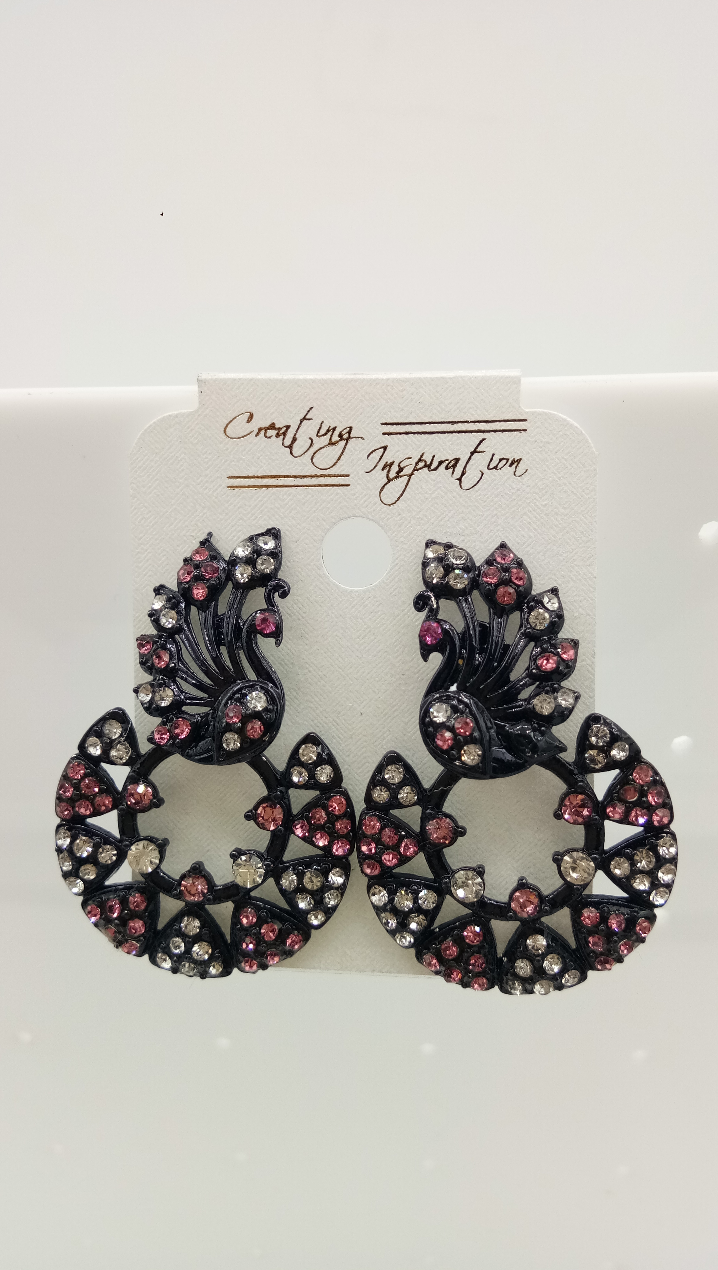 BLACK WT + CR STONE EARRING - 522967