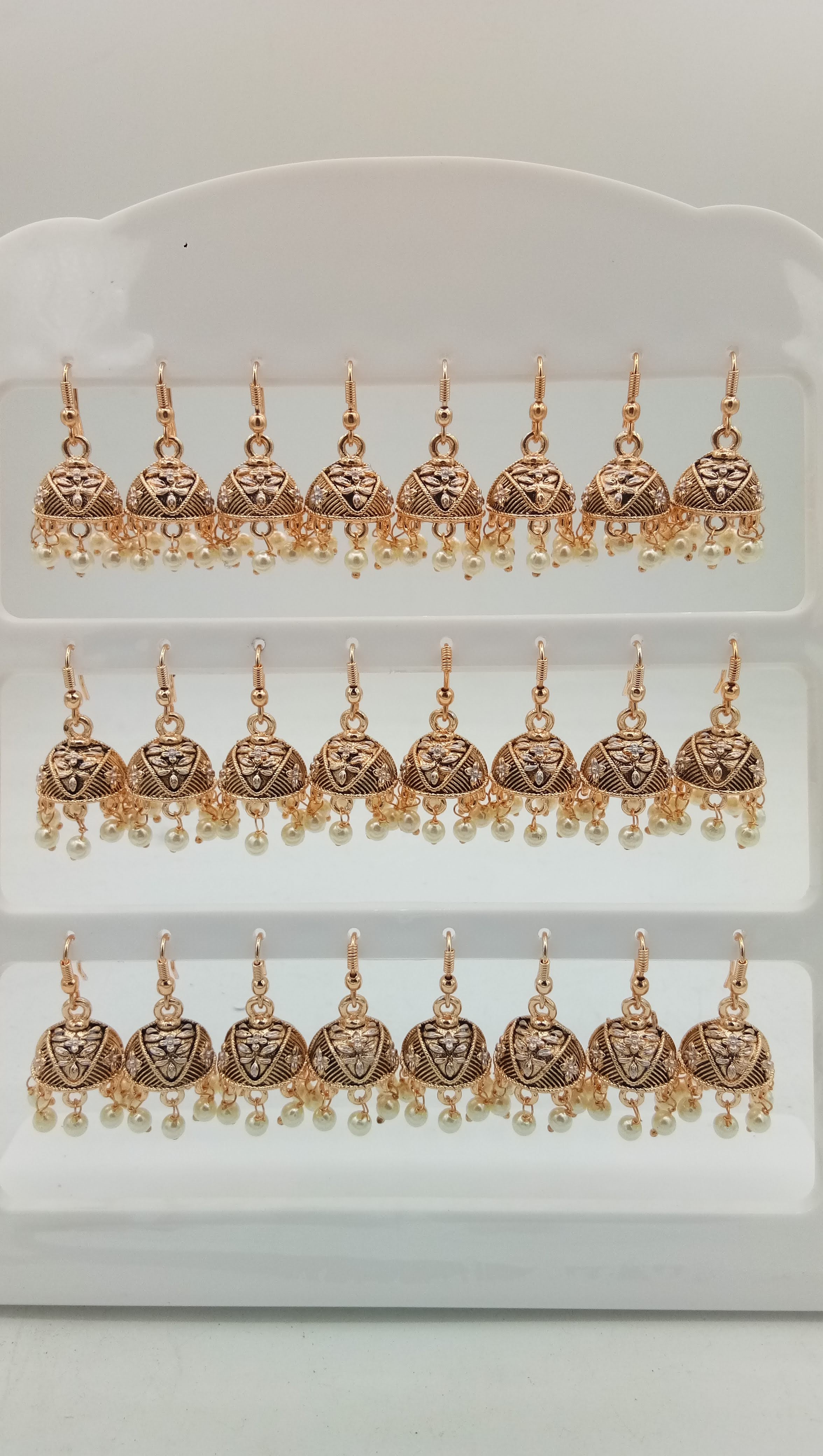 ROSE TWO TONE AKDA 12 PAIR TRAY SINGLE JHUMKI - 522578