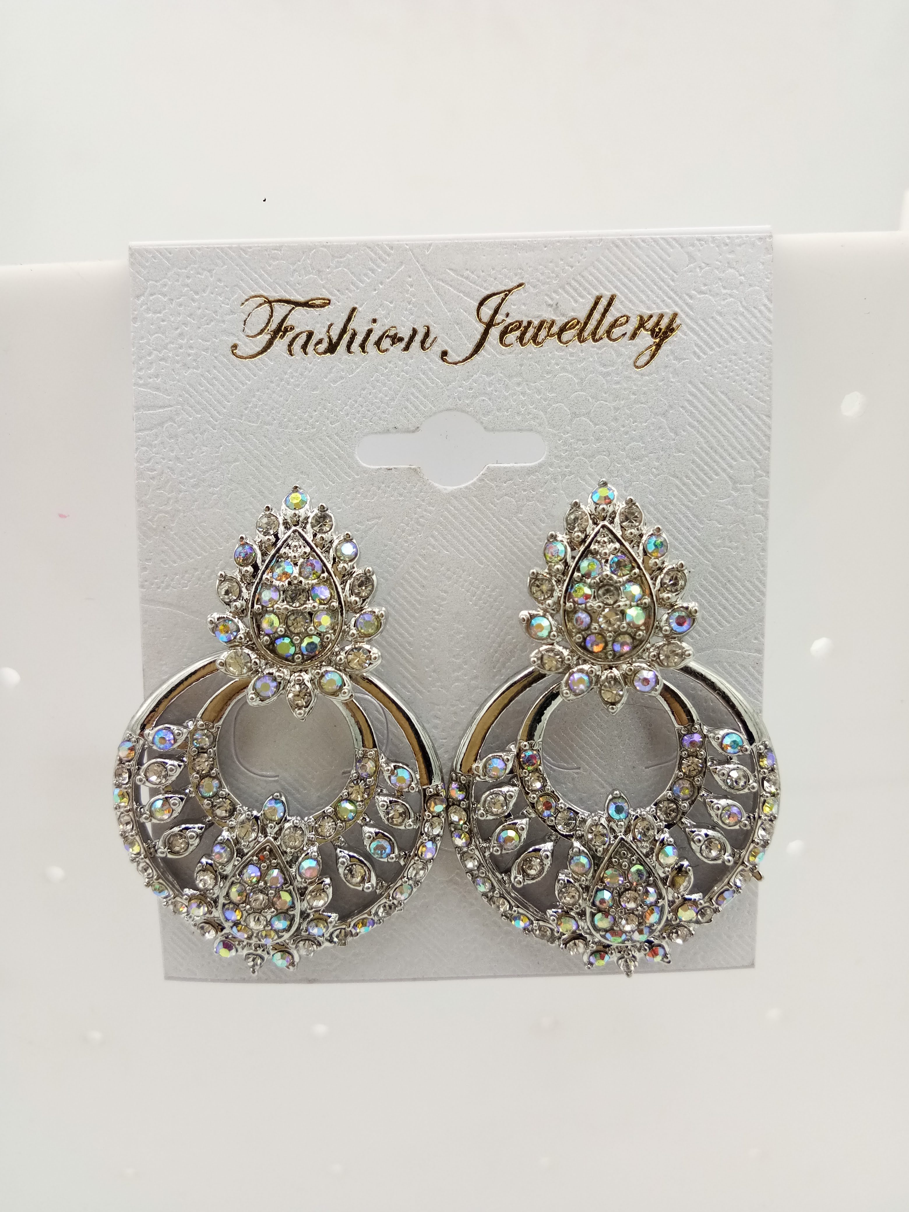 RODIUM WT RAINBOW STONE EARRING - 522964