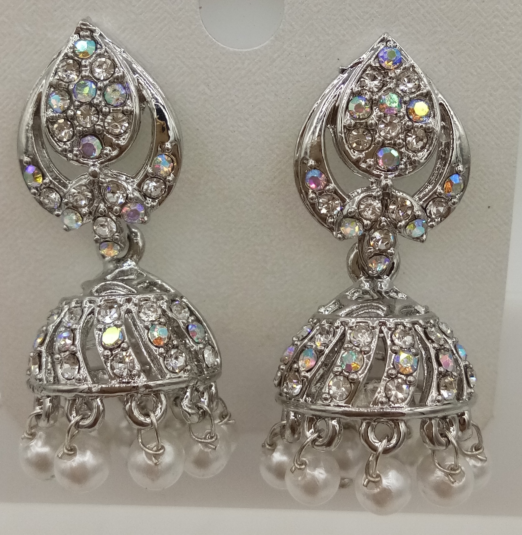 RODIUM WT RAINBOW STONE JHUMKI - 523018