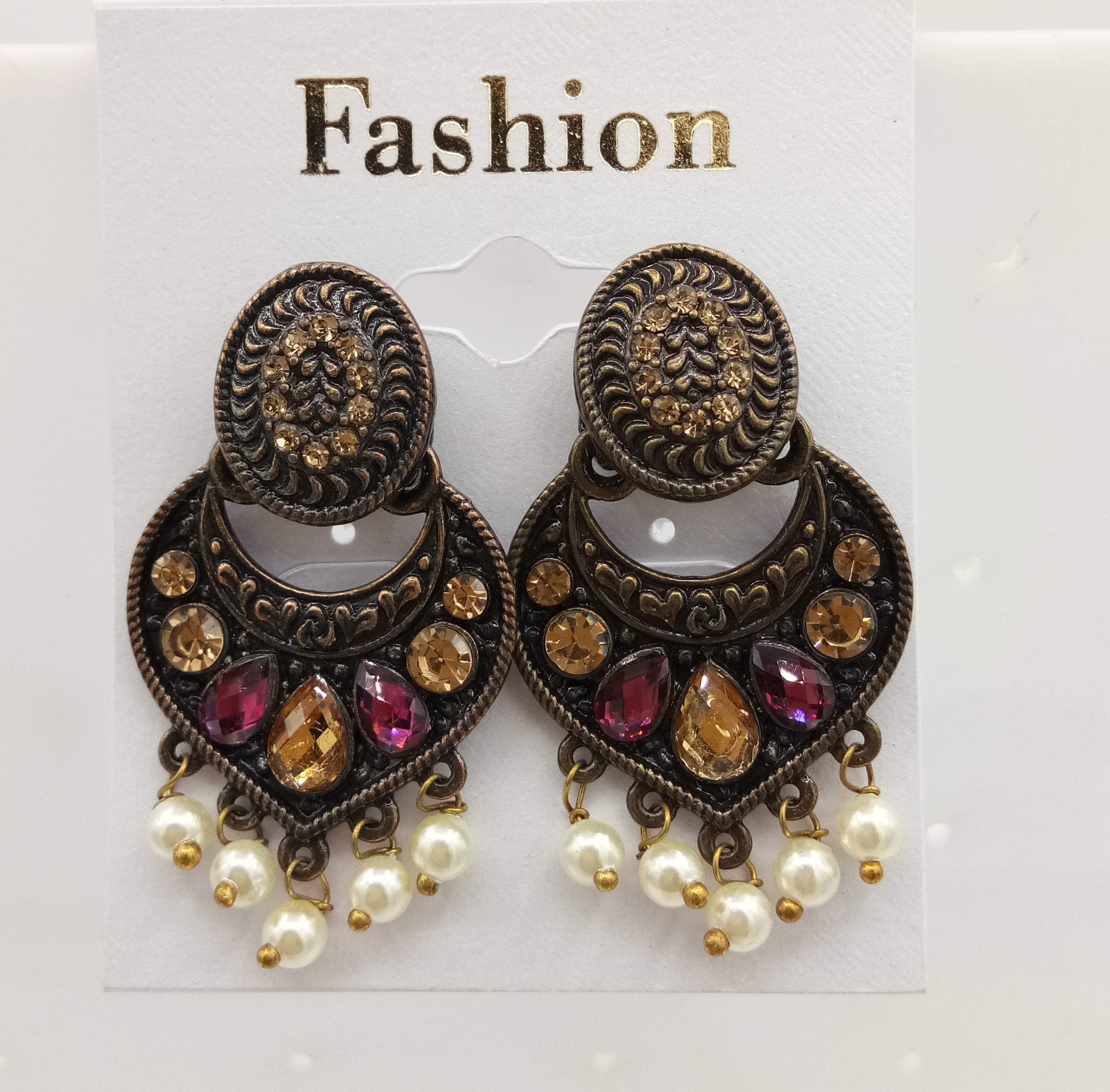 NEW ANTIQUE LCT + CLR EARRINGS - 52898