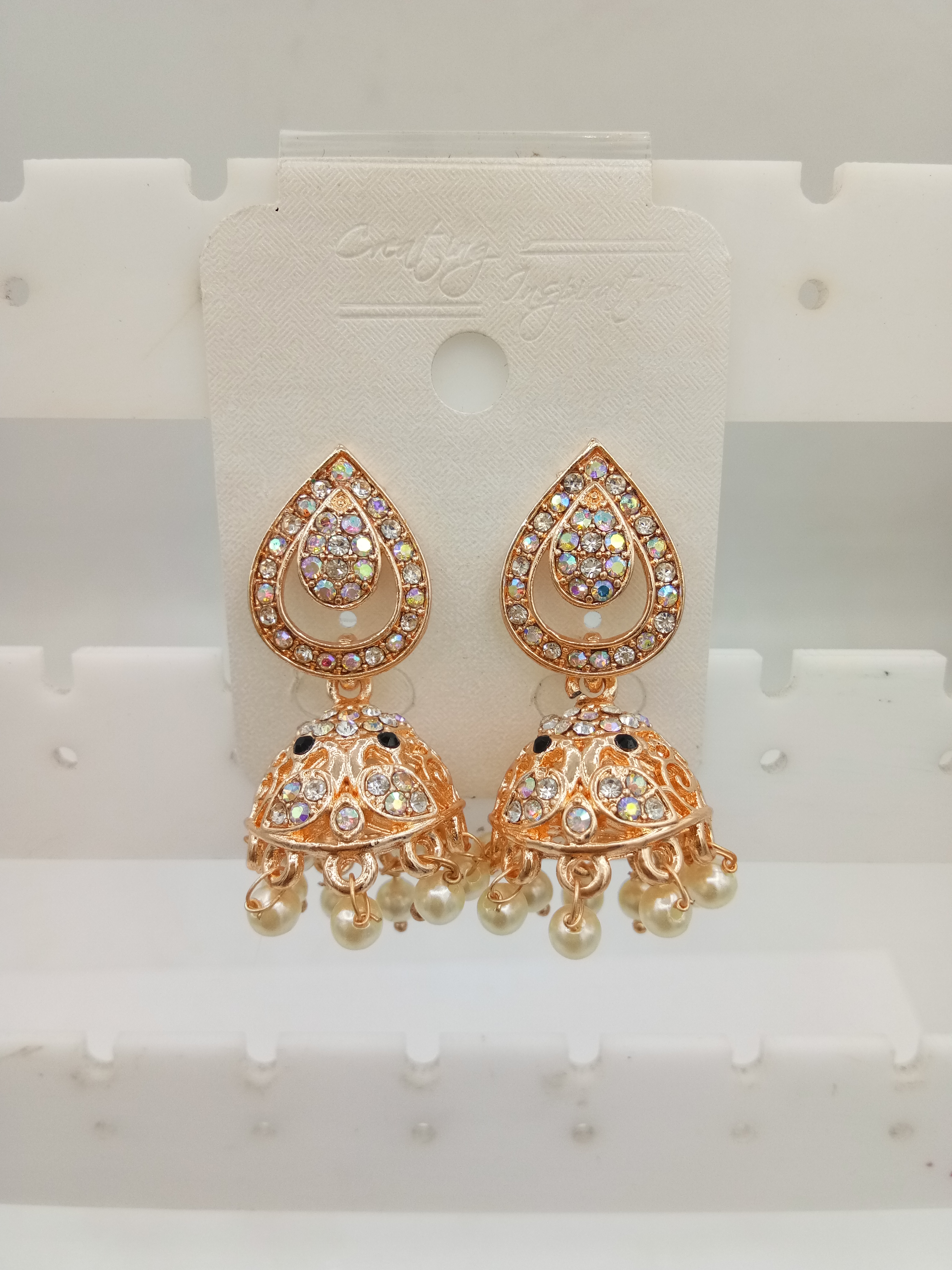 ROSE WT RAINBOW STONE JHUMKI - 522991