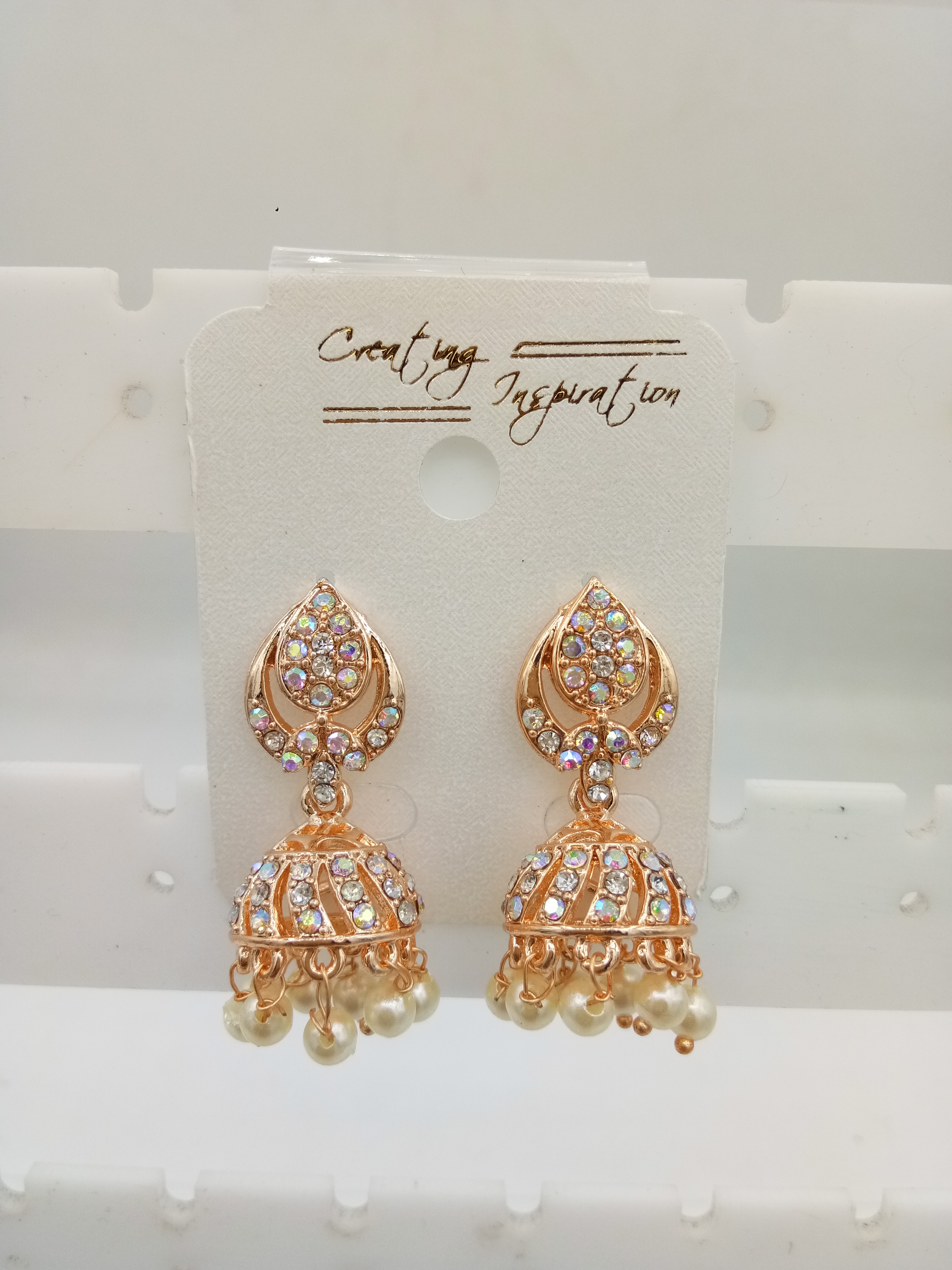 ROSE RAINBOW WHITE STONE JHUMKI - 523018