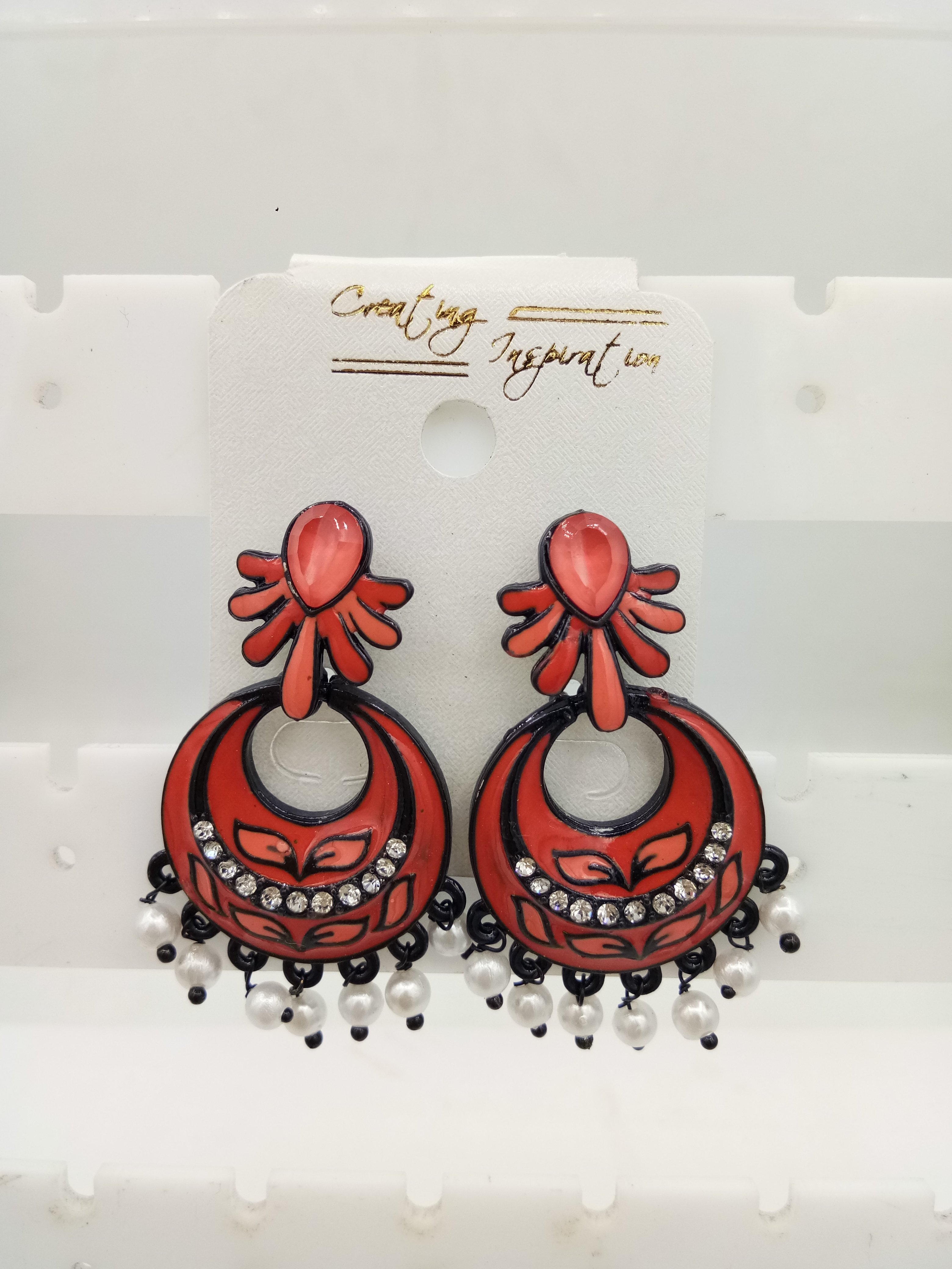 BLACK CMN + WHITE STONE EARRING - 522937